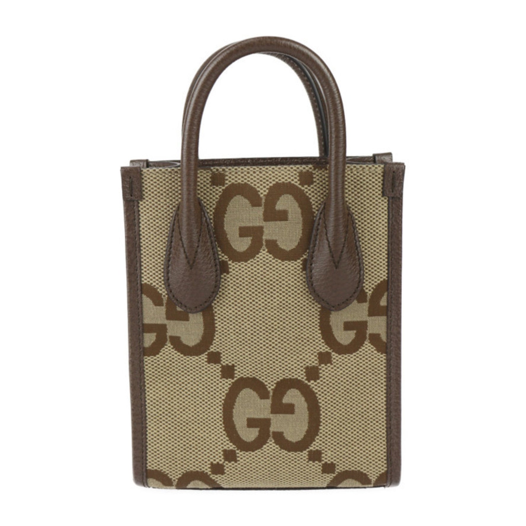 GUCCI Mini Tote Bag Handbag Jumbo GG Canvas x Leather Beige Brown Shoulder