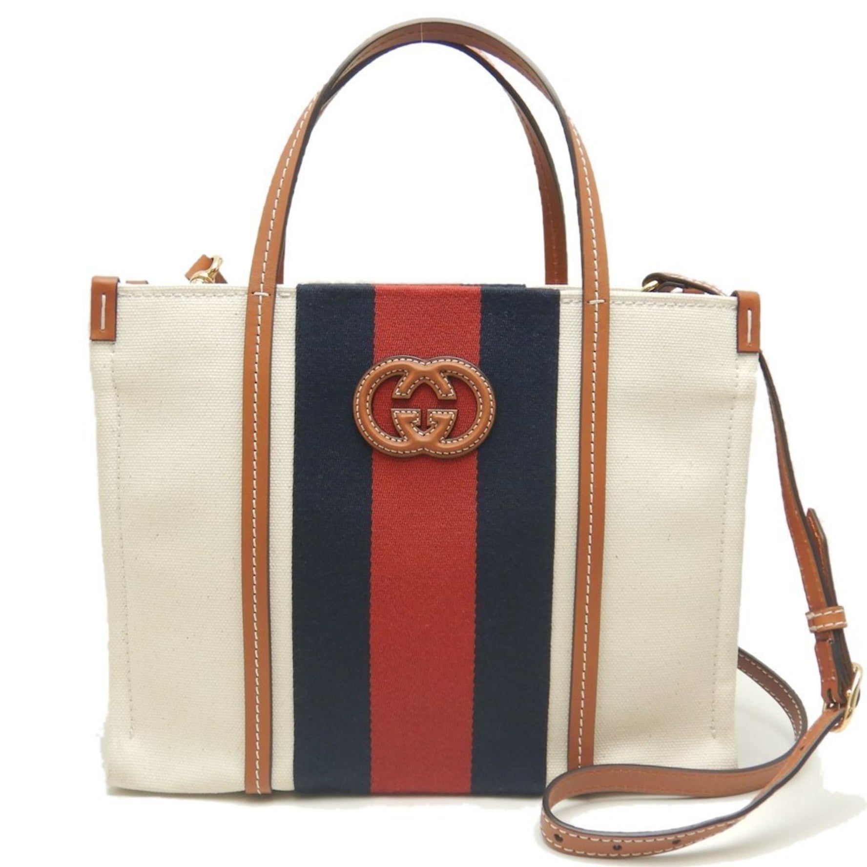 GUCCI Small Tote Bag Interlocking G Canvas Ivory Brown