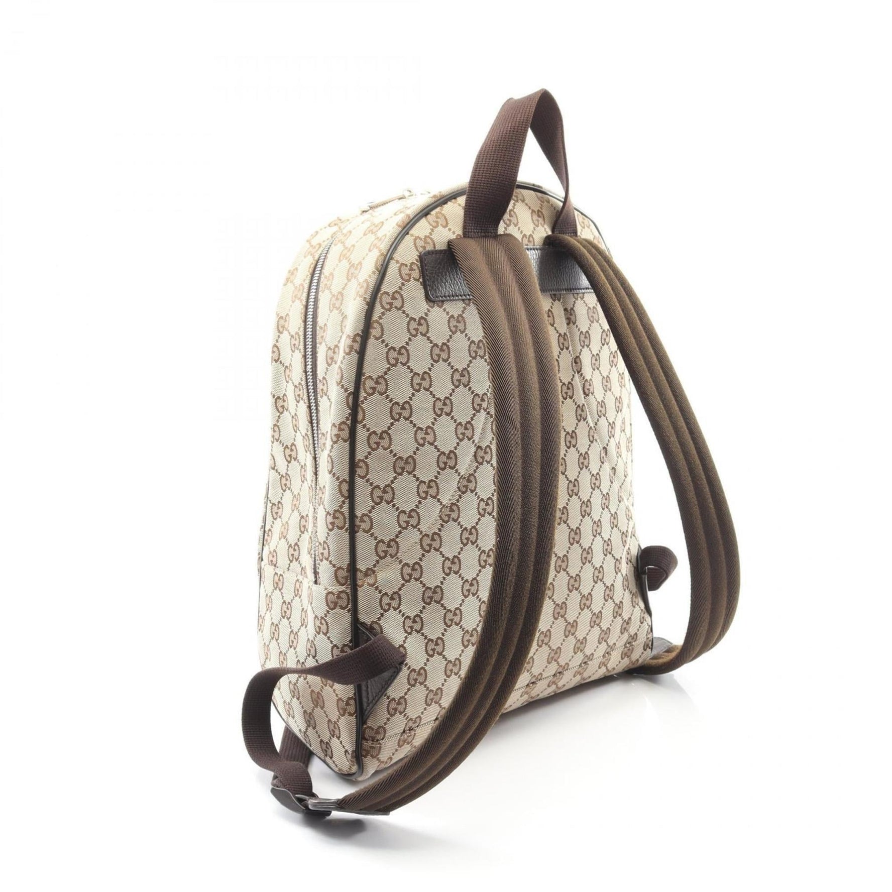 Gucci GG Canvas Backpack, and Leather, Beige Brown