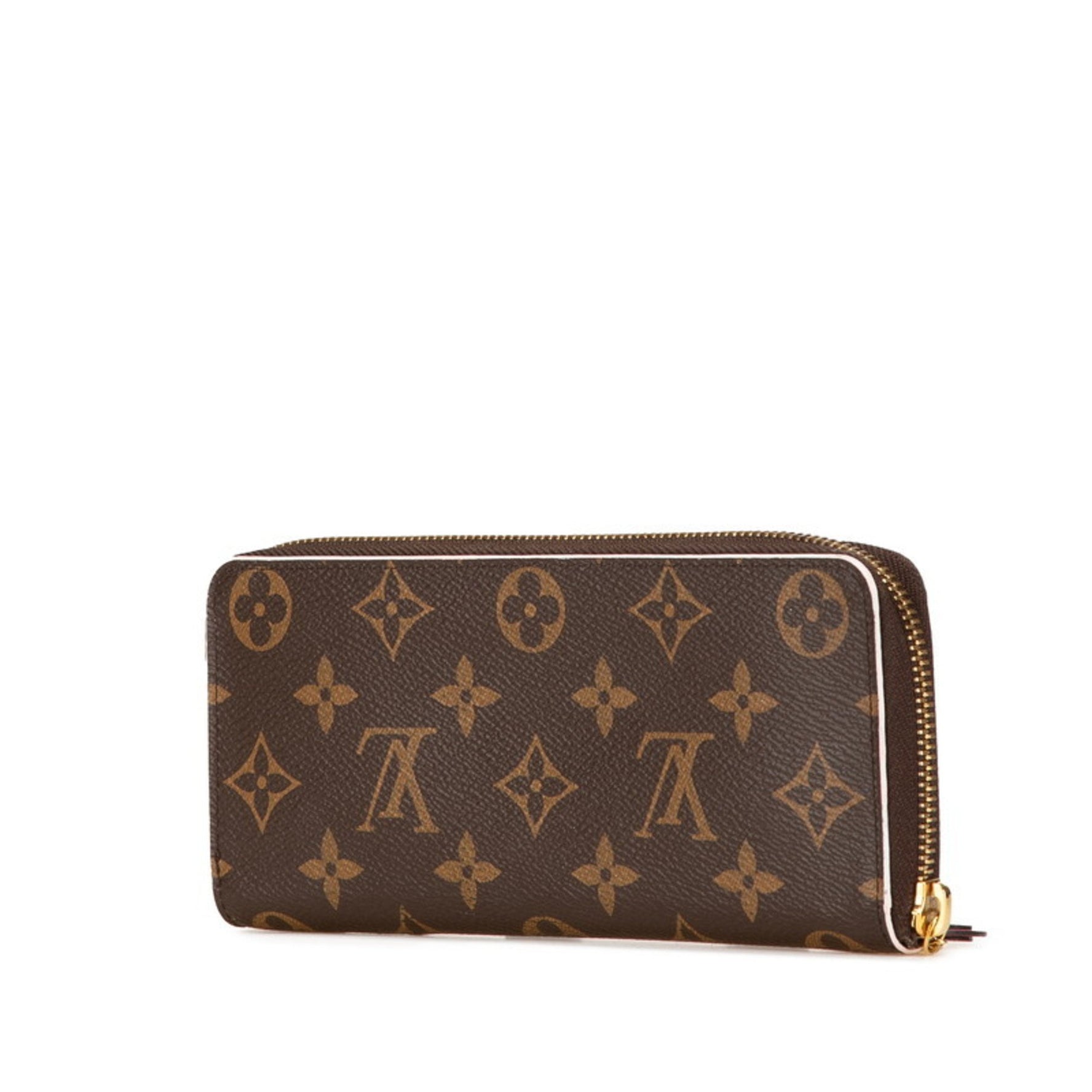 Louis Vuitton Monogram Portefeuille Clemence Flower Charm Round Zipper Long Wallet Brown Pink PVC Leather