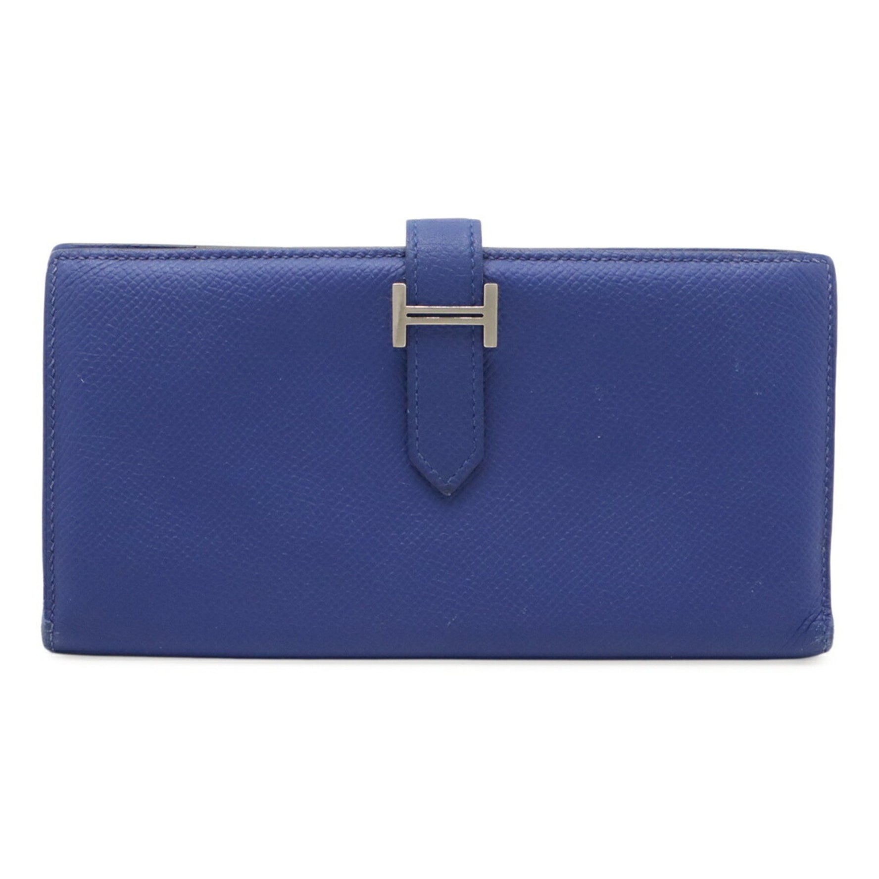 HERMES Bearn Soufflet Bi-fold Long Wallet, Epsom Leather, Blue Electric, Blue, R Stamp