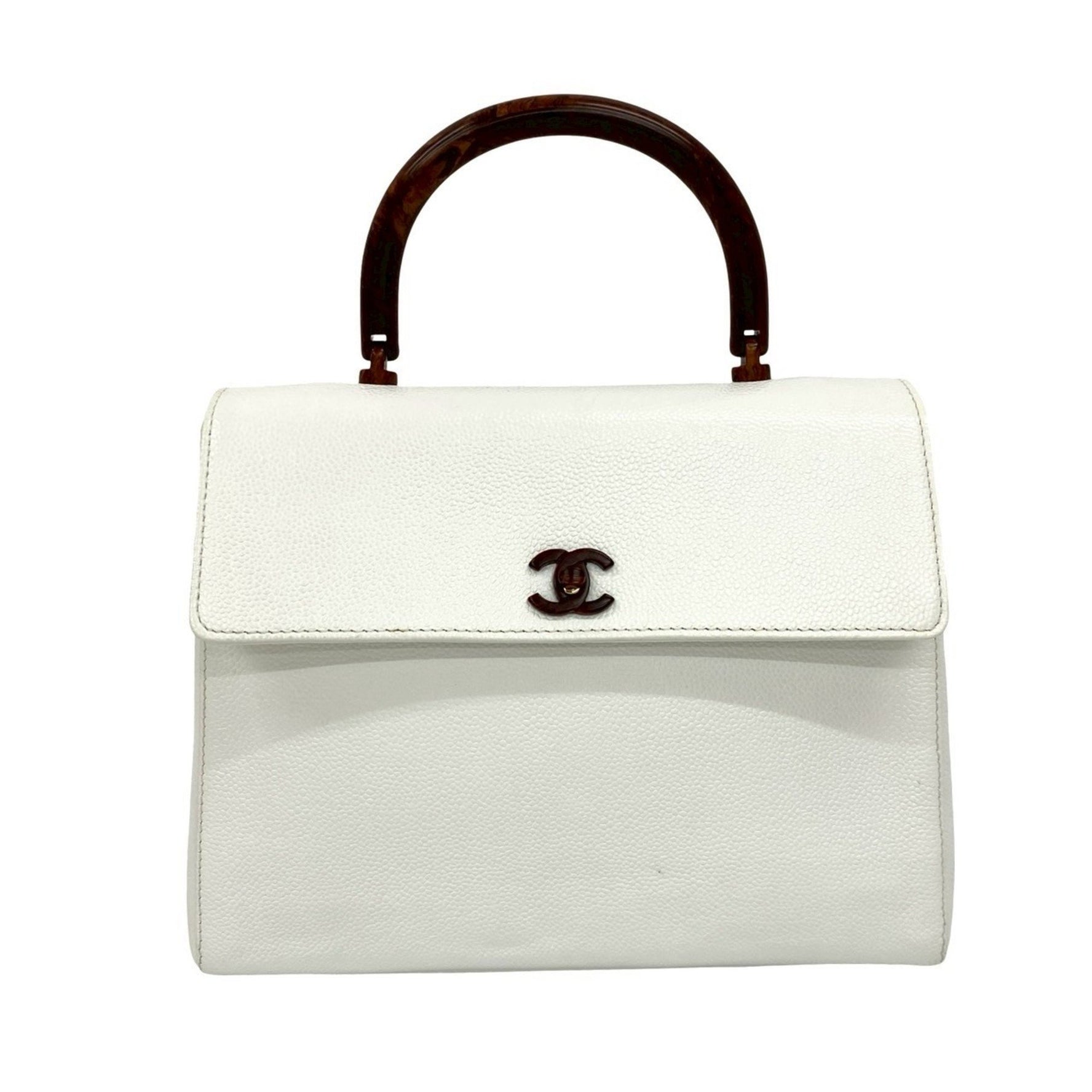 CHANEL Coco Mark Caviar Leather Handbag Mini Tote Bag White