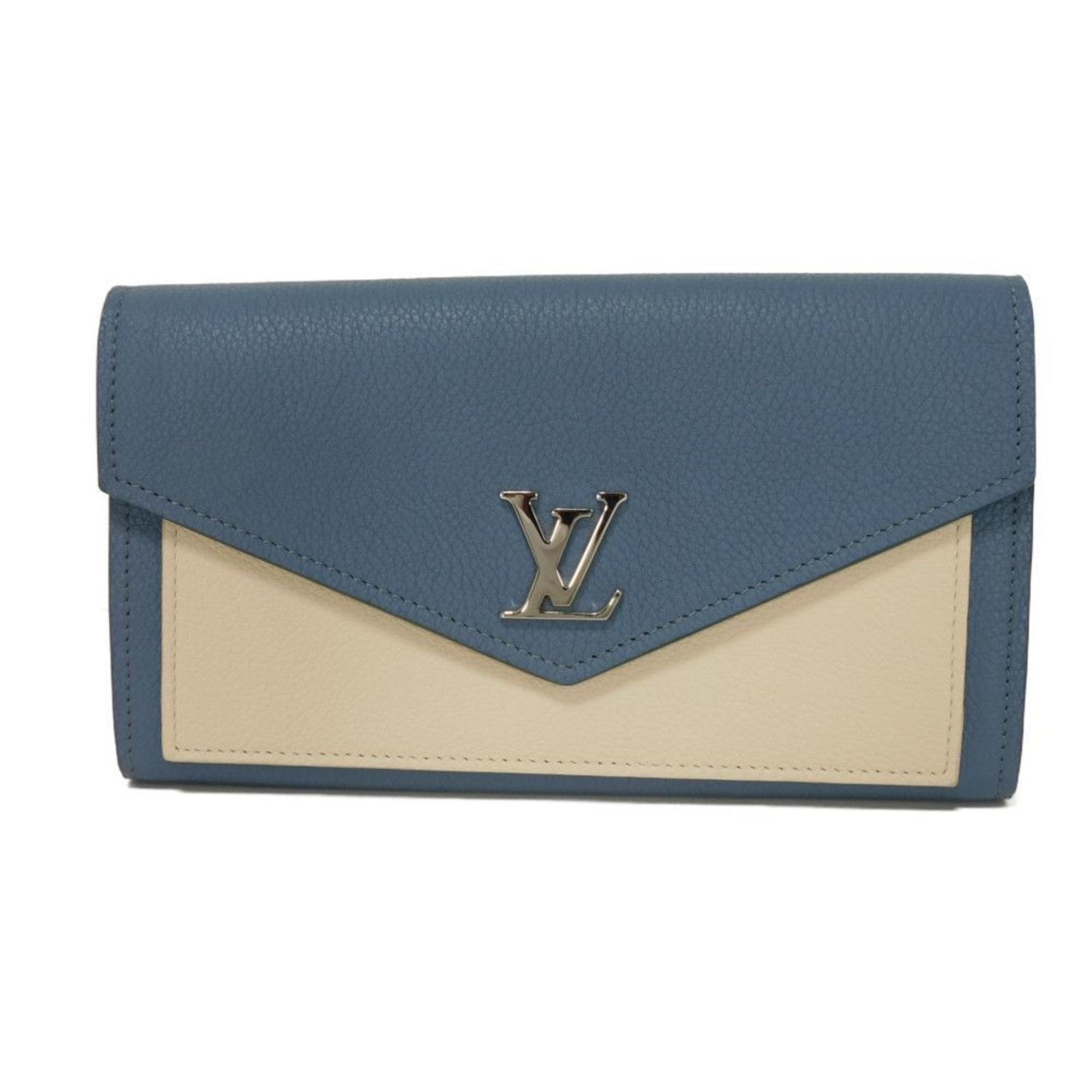 Louis Vuitton My Lock Me Portefeuille Long Wallet with LV Signature Beige Two-Tone Snap Buttons and Blue Jean Women