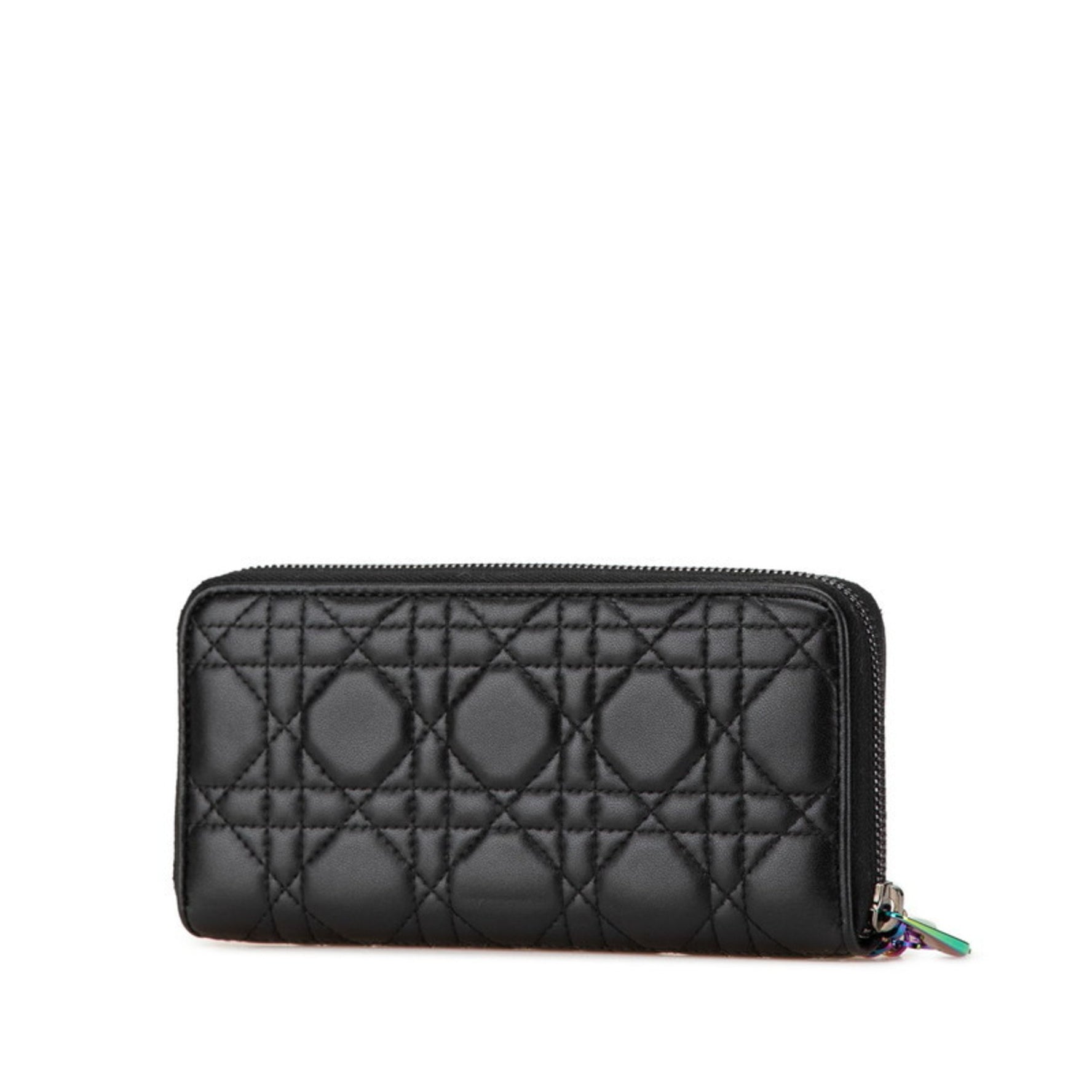 Christian Dior Dior Cannage Lady Round Zip Long Wallet in Black and Multicolor Leather