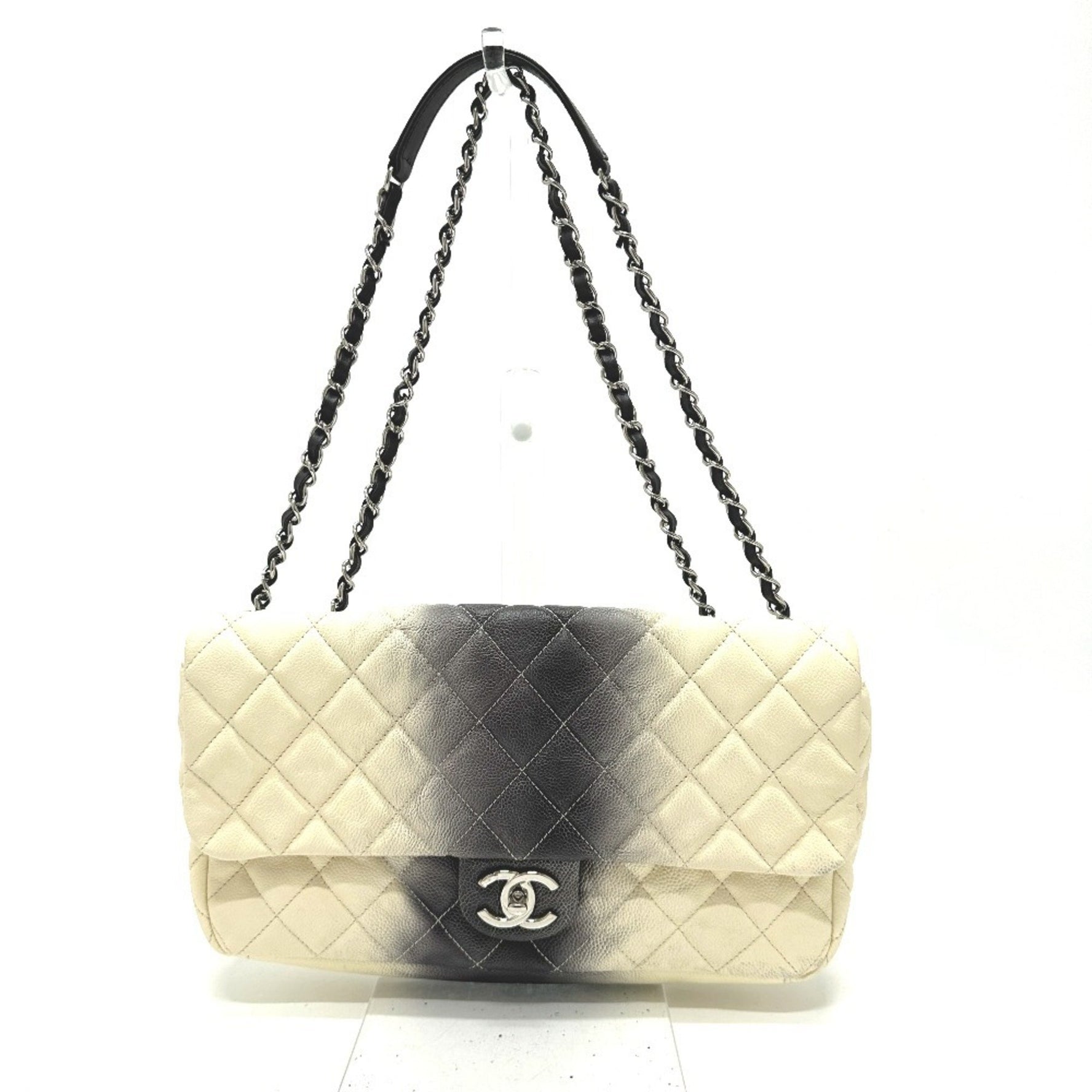 CHANEL CC Coco Mark Matelasse Quilted Chain Bag W Shoulder Caviar Skin