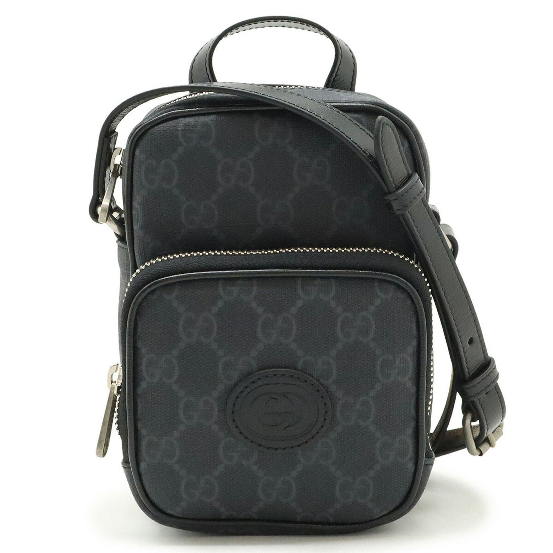 GUCCI GG Supreme Interlocking G Shoulder Bag PVC Leather Black