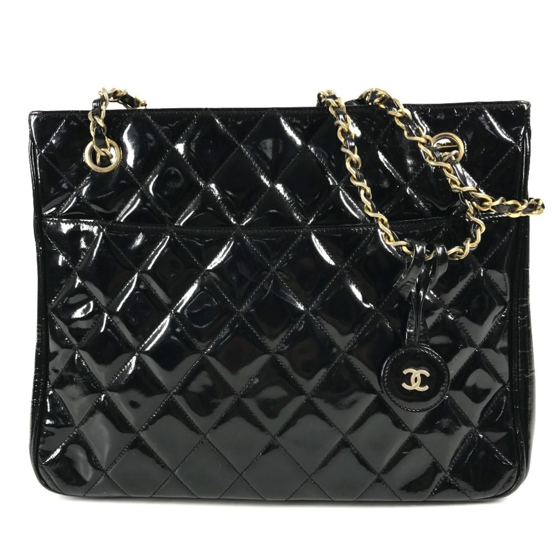 CHANEL Quilted Matelasse Double Chain Tote Bag, Enamel Shoulder
