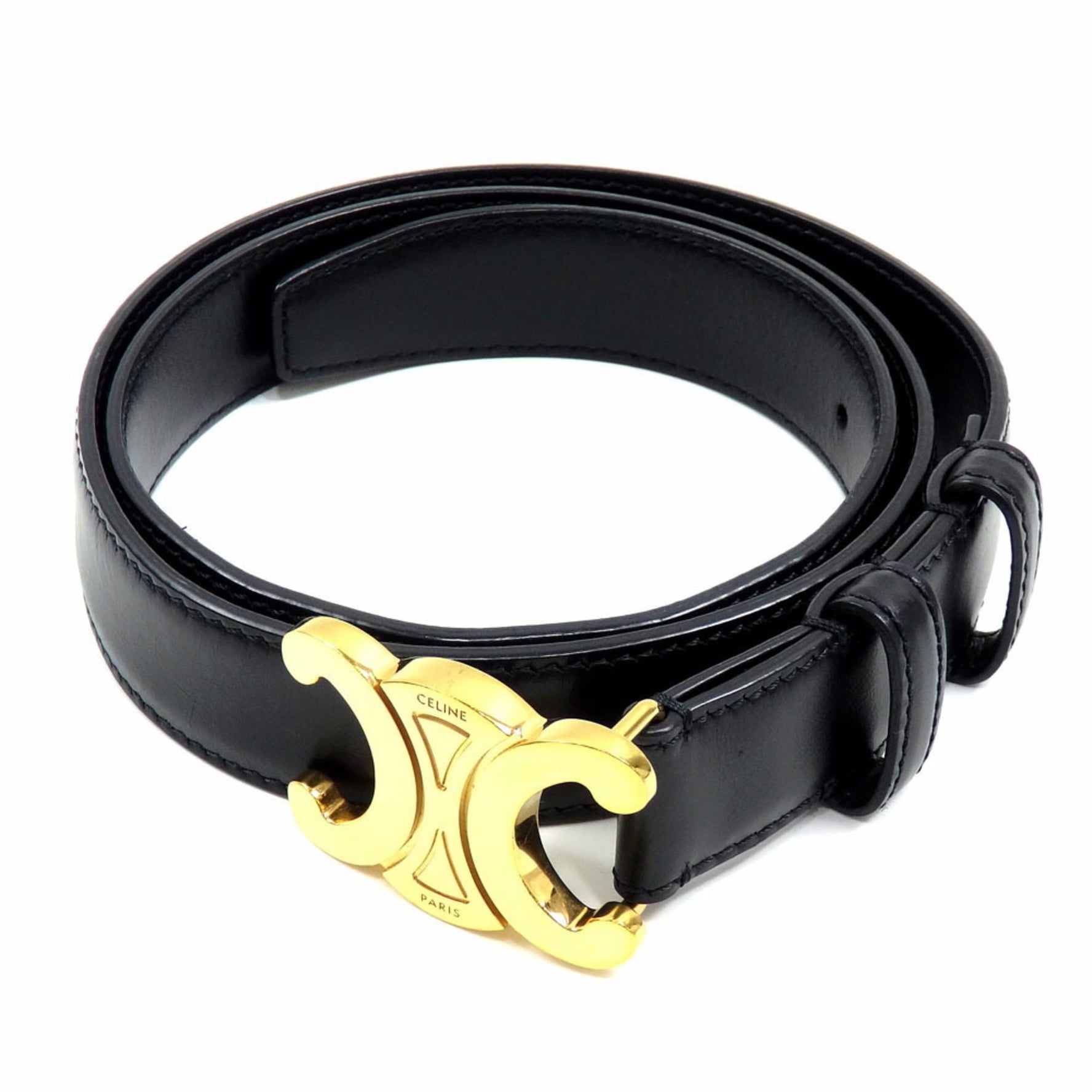 Celine Medium Triomphe Belt Taurillon Leather, Black and Gold, Size