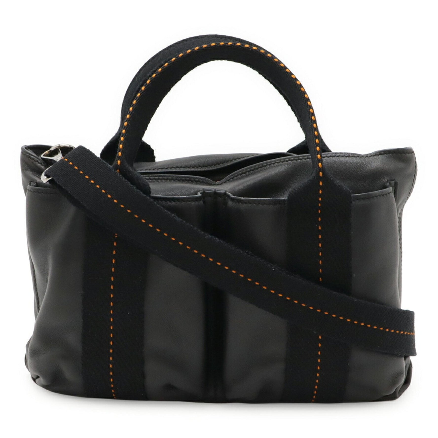 HERMES Caravan Horizontal PM Tote Bag/Shoulder Bag in Veau Derma Leather, Black and Orange