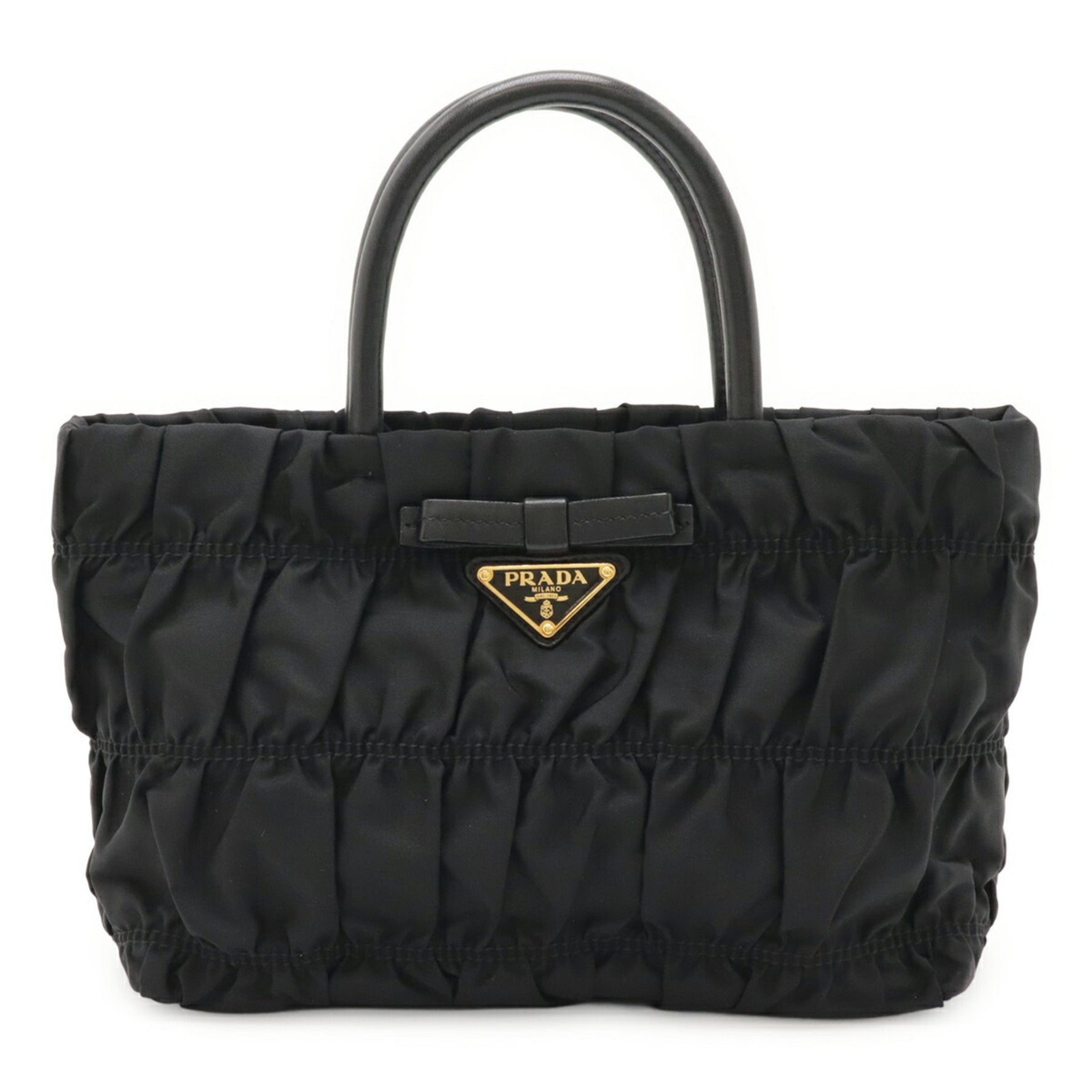 PRADA Handbag, Ribbon Gathered Nylon and Leather, Black