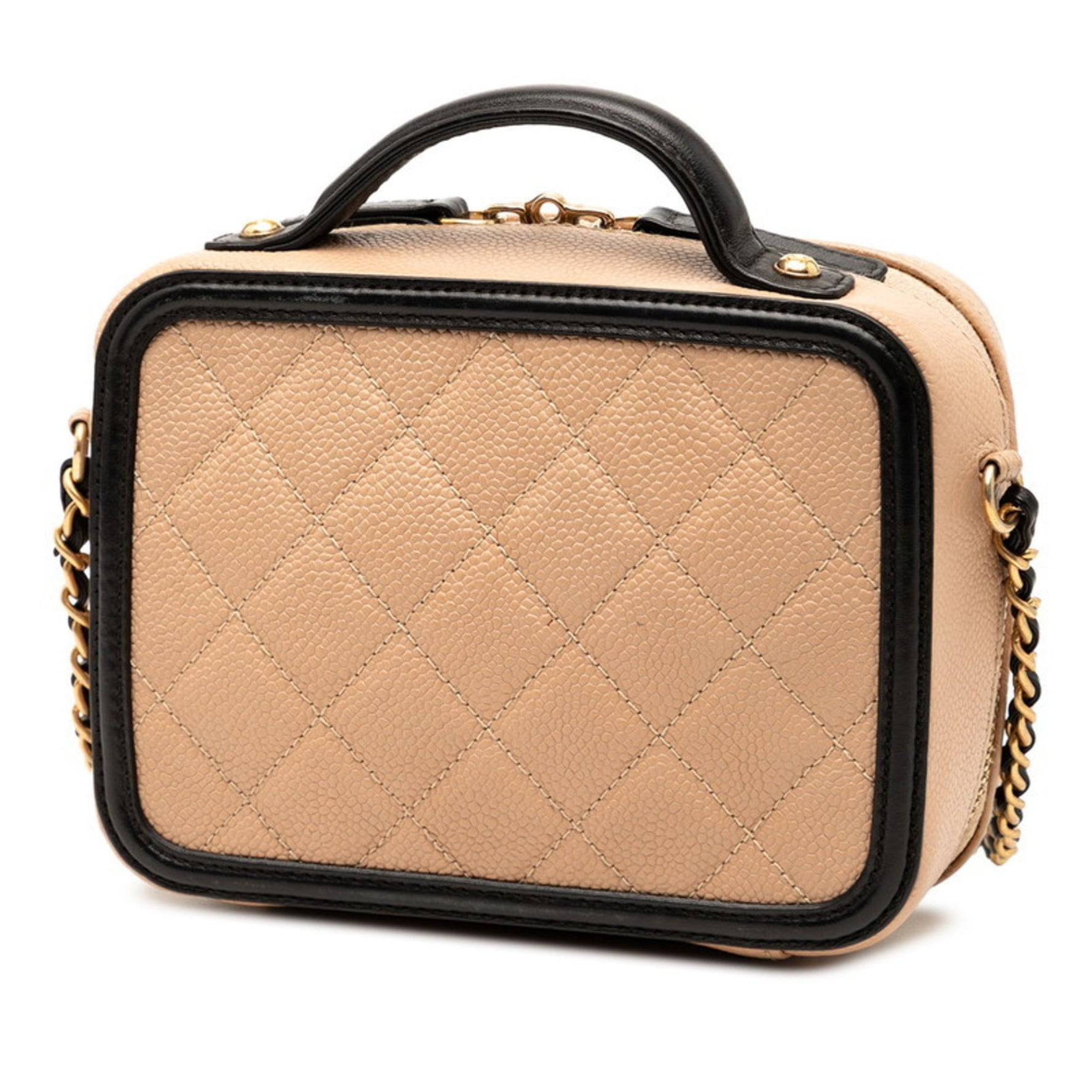 CHANEL Coco Mark Matelasse CC Filigree Chain Shoulder Bag in Beige and Black Caviar Skin