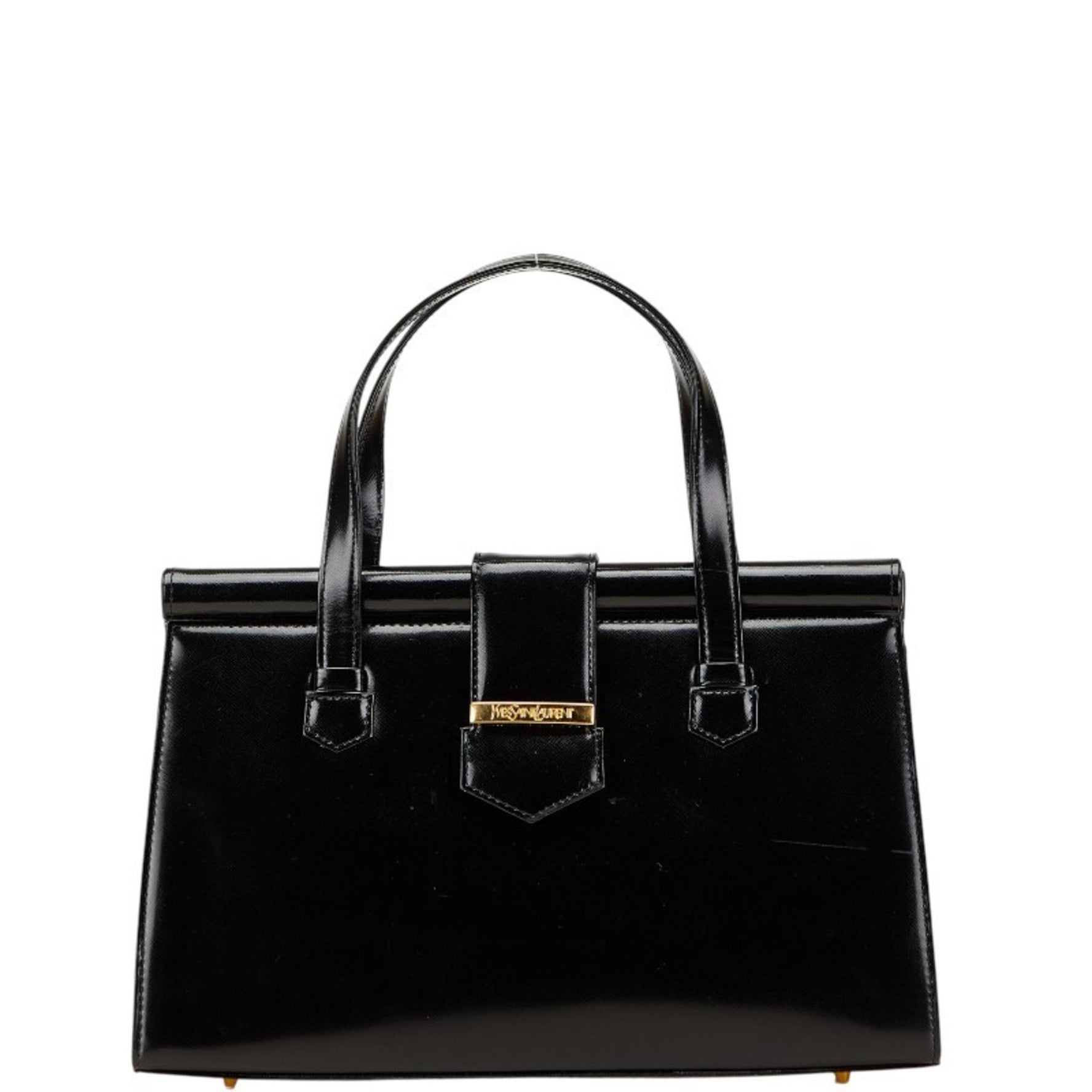 Saint Laurent logo plate handbag in leather .