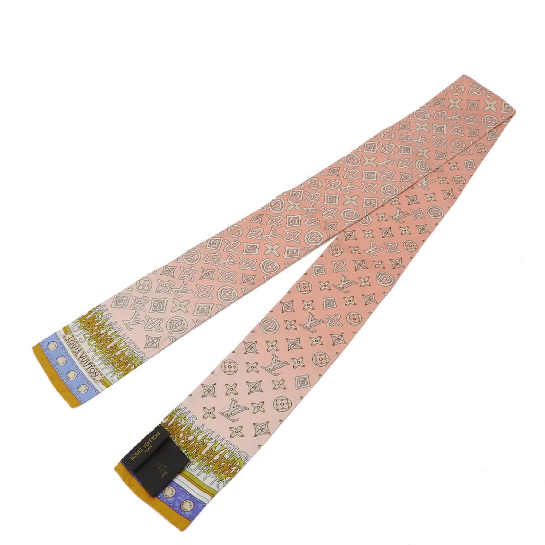 Louis Vuitton Muffler/Scarf Bandeau Monogram Map 100% Silk Pink Multicolor Accessory accessory scarf monogram
