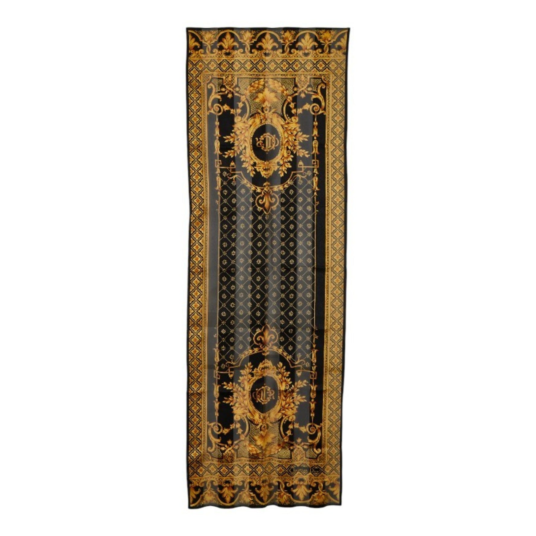 Christian Dior Stole Scarf Black Gold Silk Women's