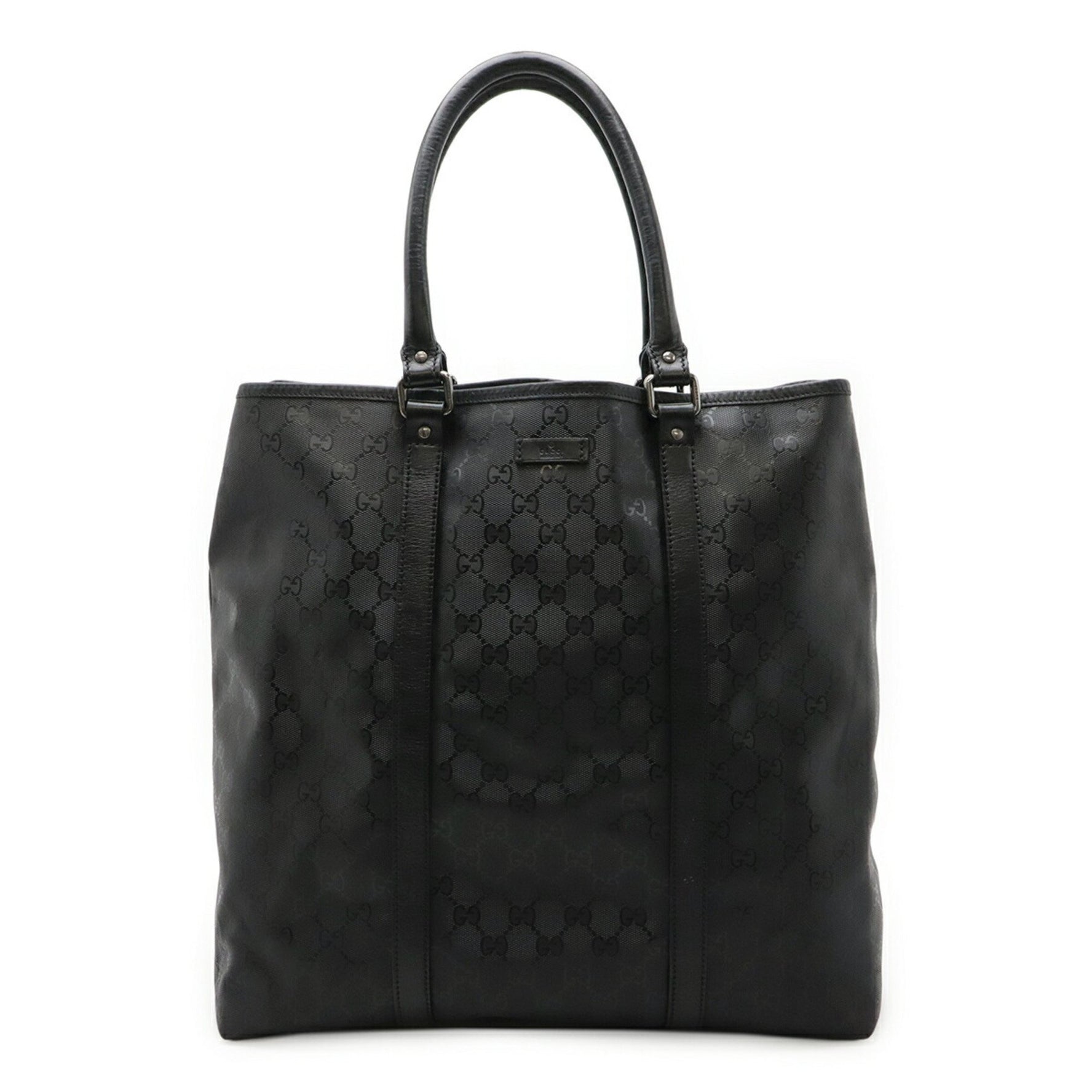 GUCCI GG Imprime Tote Bag, Large Shoulder PVC and Leather, Black