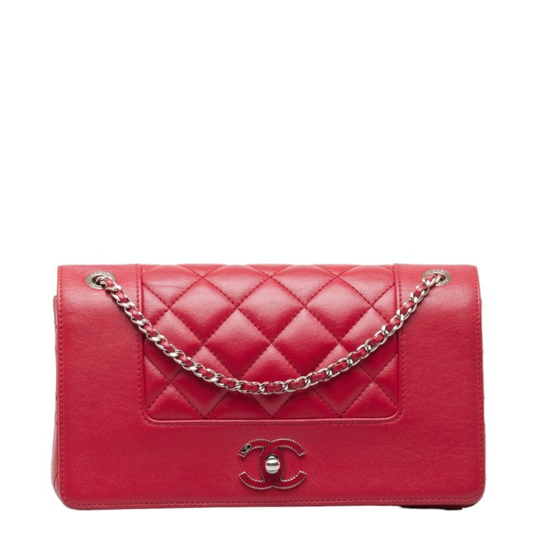Chanel Matelasse Coco Mark Chain Shoulder Bag Red Leather