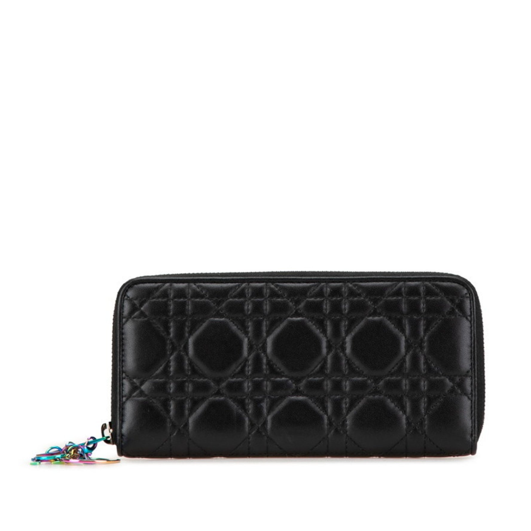 Christian Dior Dior Cannage Lady Round Zip Long Wallet in Black and Multicolor Leather