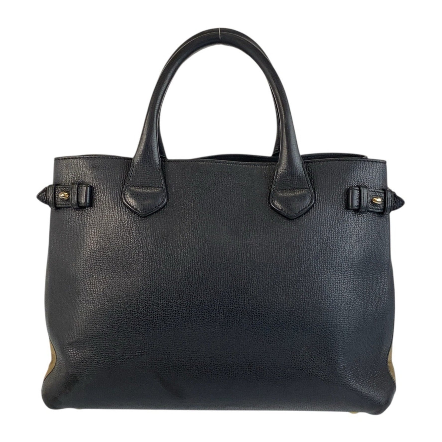 BURBERRY Black/Multicolored with Gold Hardware, Leather and Canvas Tote/Shoulder Bag