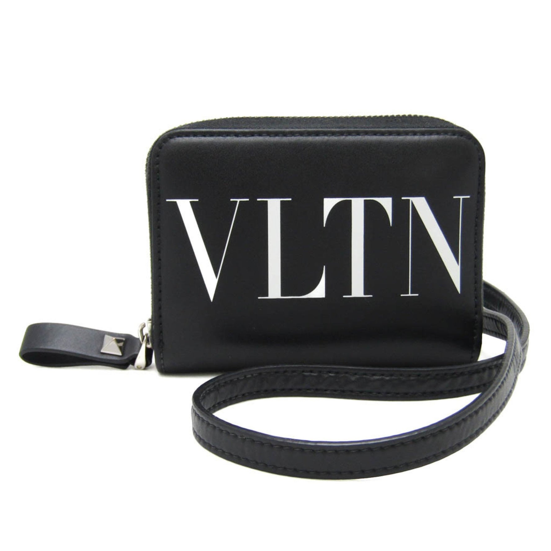 Valentino Garavani With Neck Strap Leather Card Case Black,White