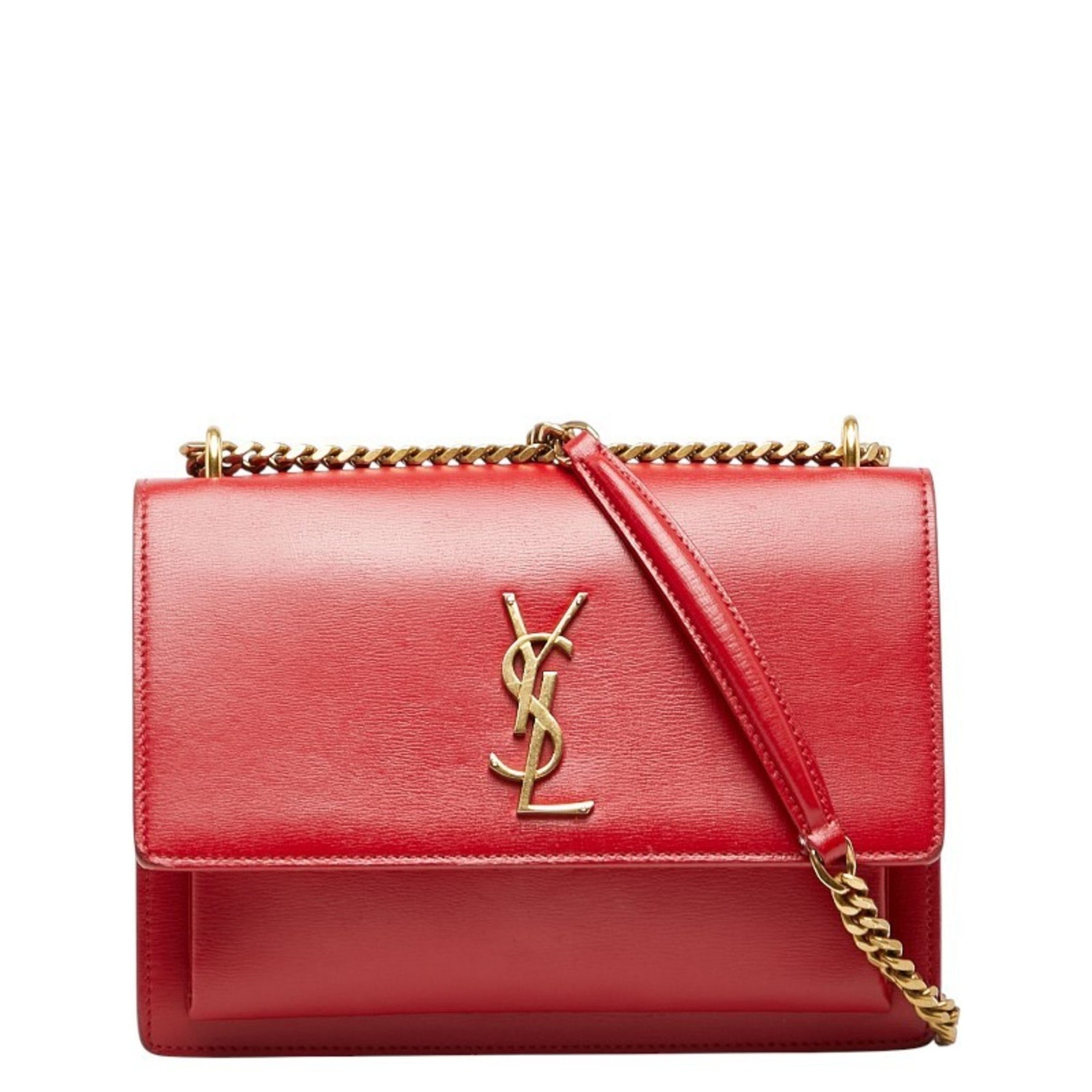 Saint Laurent YSL logo chain shoulder bag in red leather .