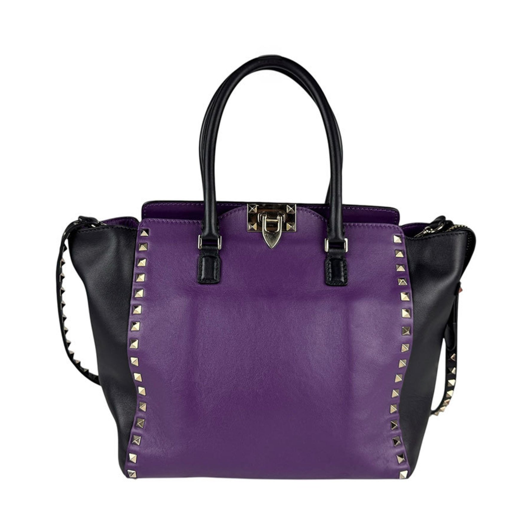 Valentino Garavani Handbag Shoulder Bag Rockstud Leather Metal Purple Black