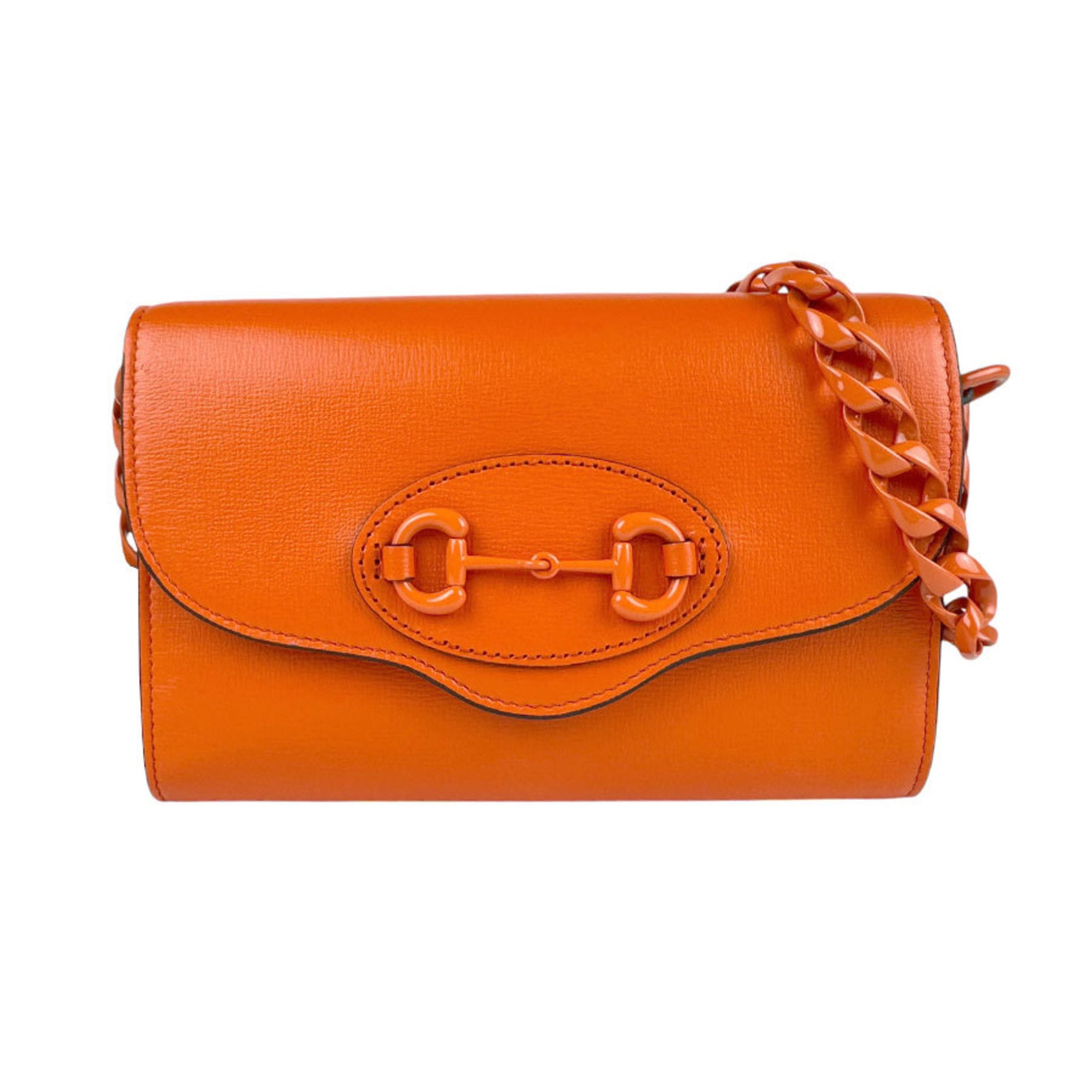 GUCCI Shoulder Bag Horsebit Leather Orange Women's z3979