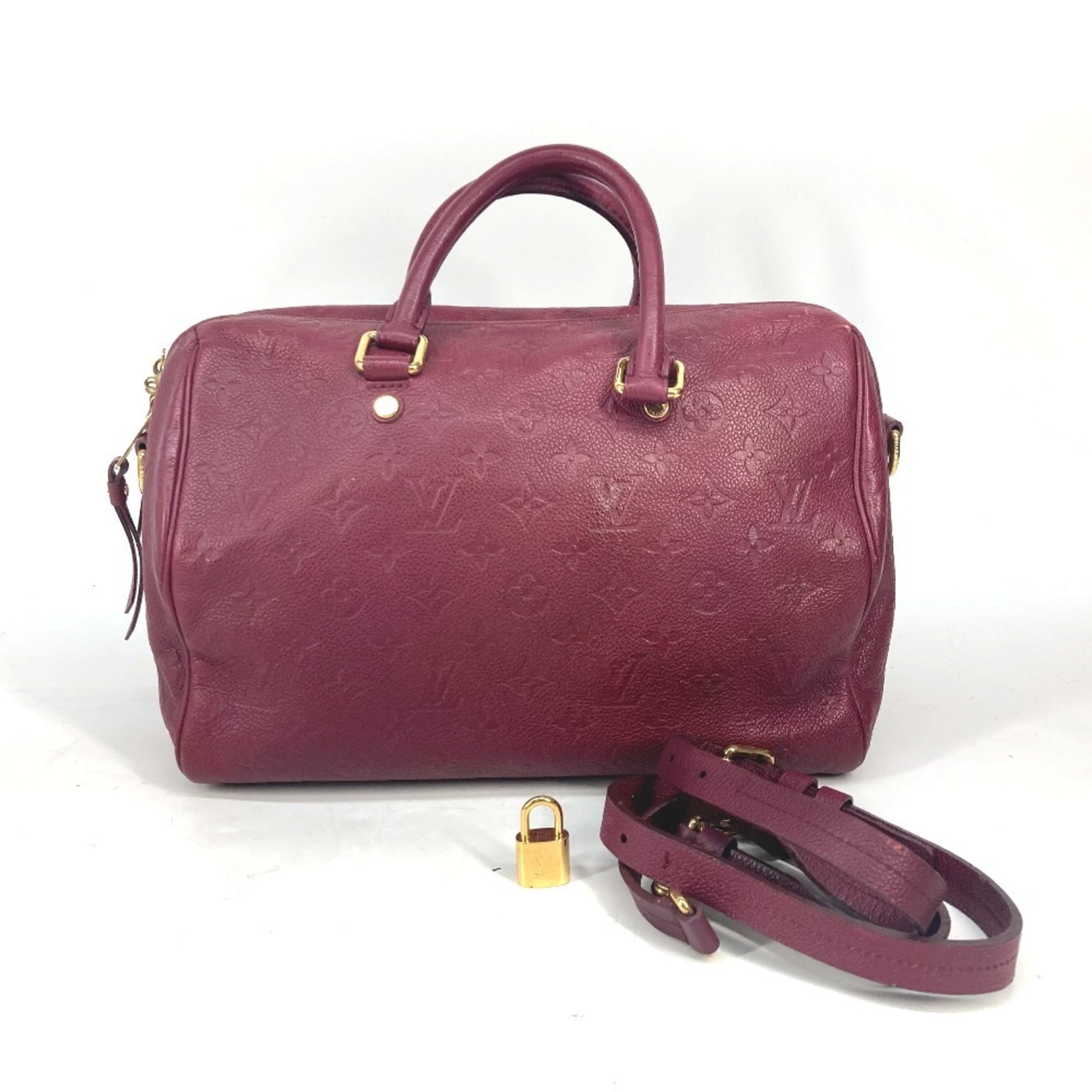 LOUIS VUITTON Monogram Empreinte Speedy Bandouliere 30 Bag Mini Boston Shoulder Crossbody Leather Women's Aurore Wine Red