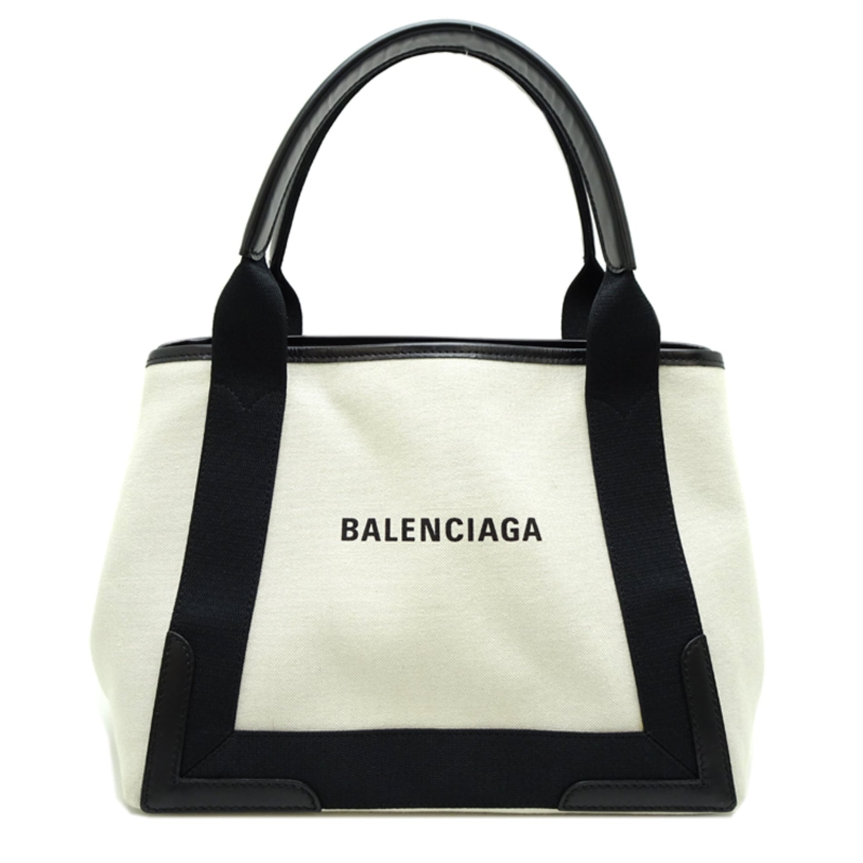 Balenciaga Navy Cabas S Handbag (with pouch) White Canvas