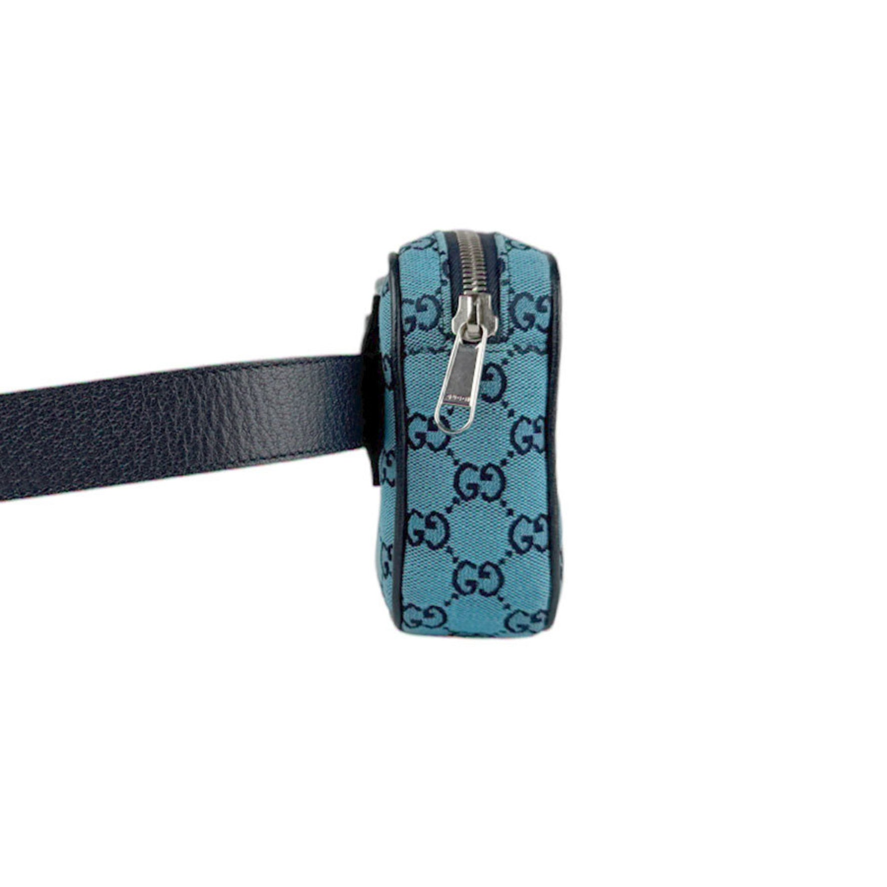 GUCCI Waist bag Belt GG canvas Leather Blue Navy Silver