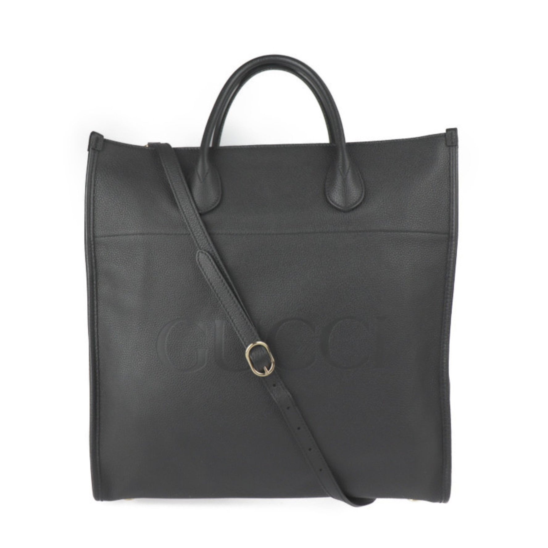 GUCCI Logo Medium Tote Bag Shoulder Embossed Leather Gold Hardware Handbag 2022 Current Product