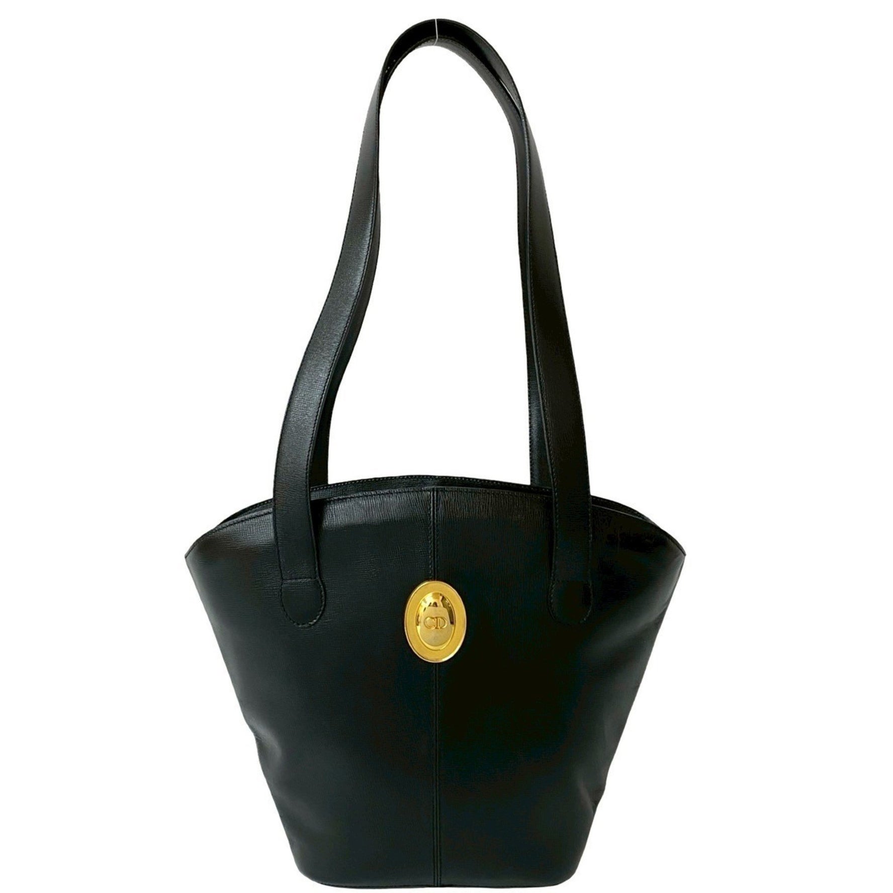 Christian Dior Vintage CD Logo Metal Hardware Leather Semi-Shoulder Bag Tote 952-7