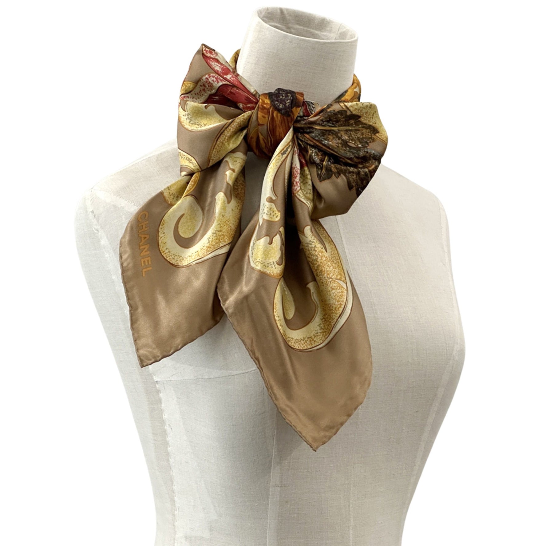 Chanel Scarf, Coco Mark, Silk, Brown, Multicolor, Sunflower