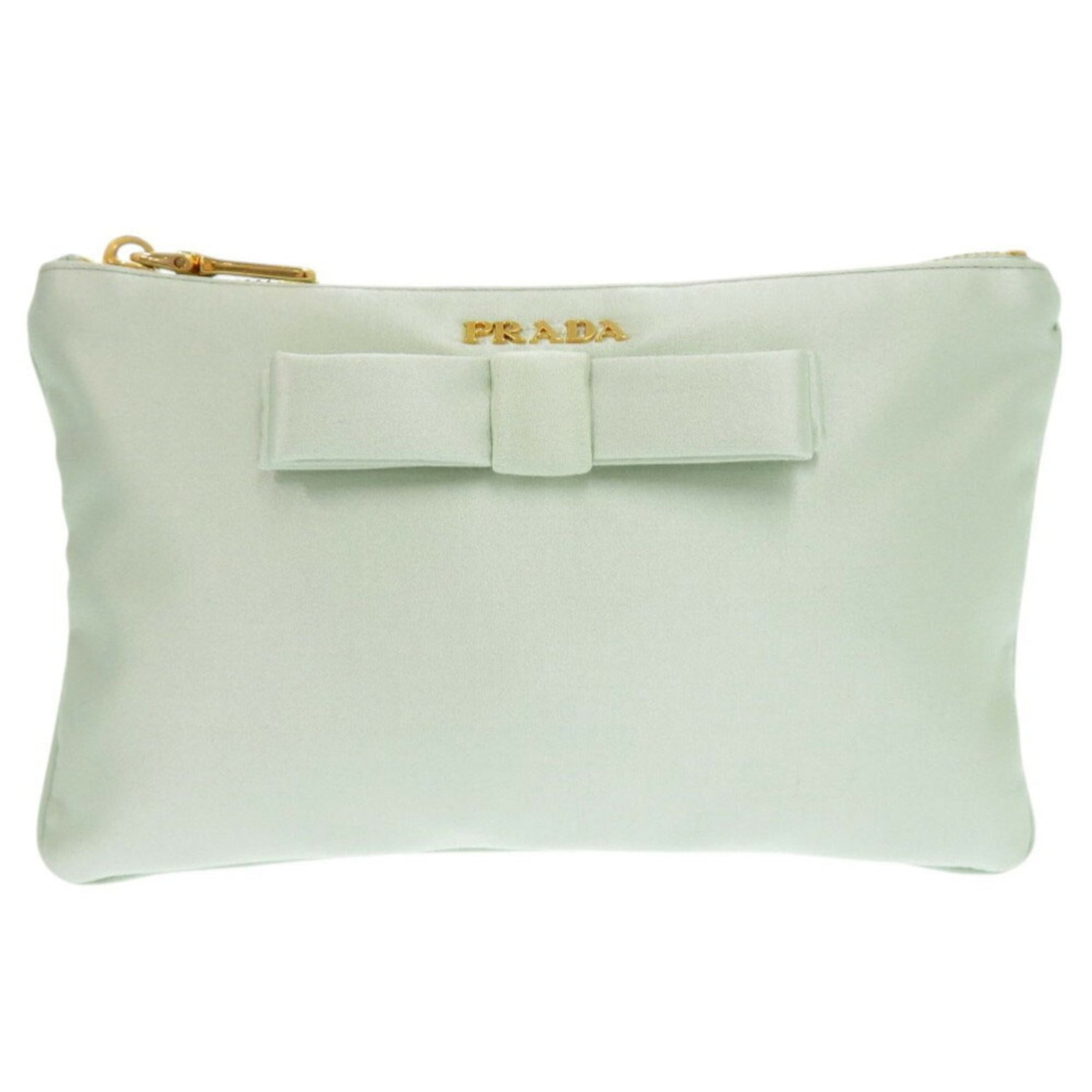 Prada ribbon satin green pouch 0957PRADA