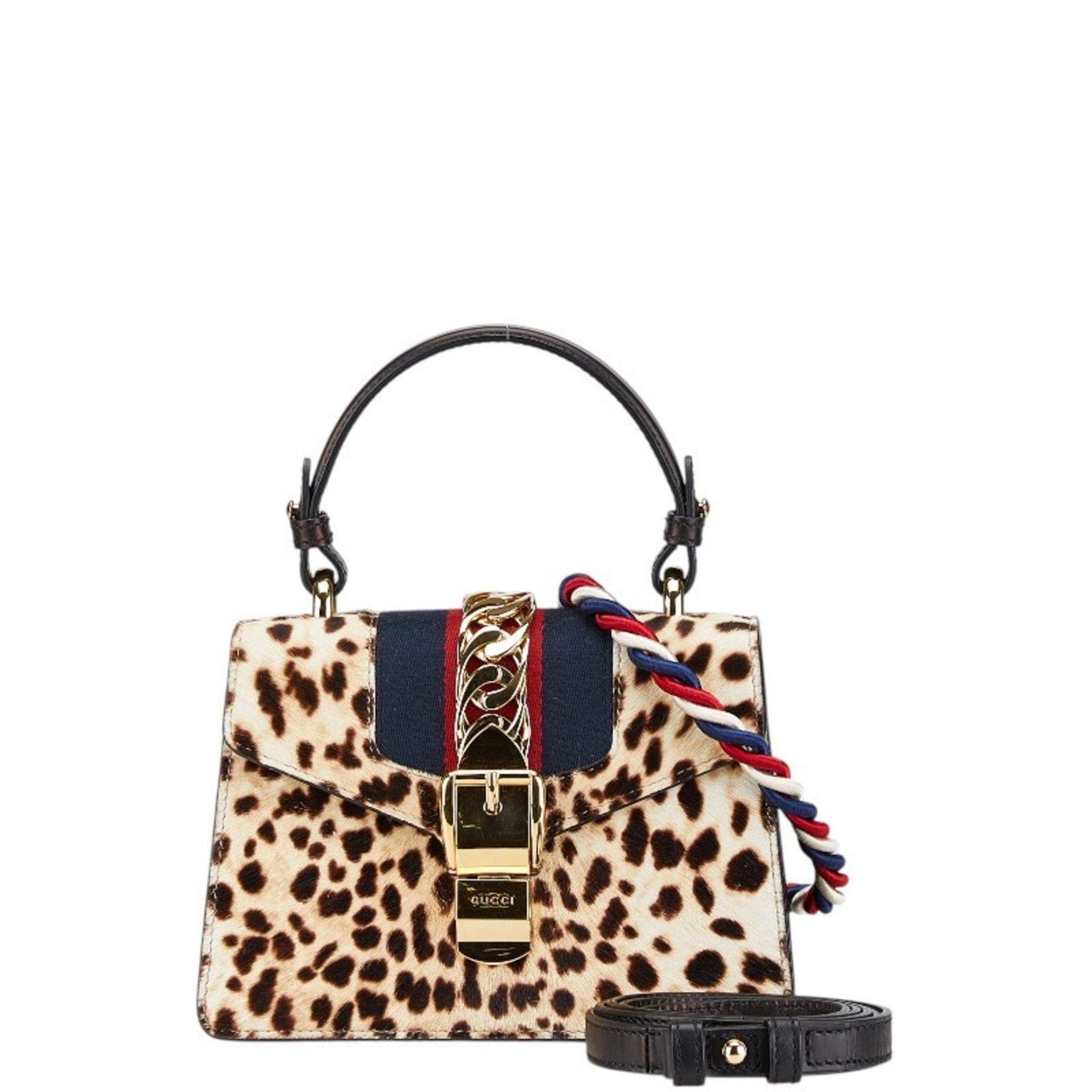 Gucci Sherry Line Sylvie Leopard Mini Handbag Shoulder Bag Beige Brown Pony Leather Women's GUCCI