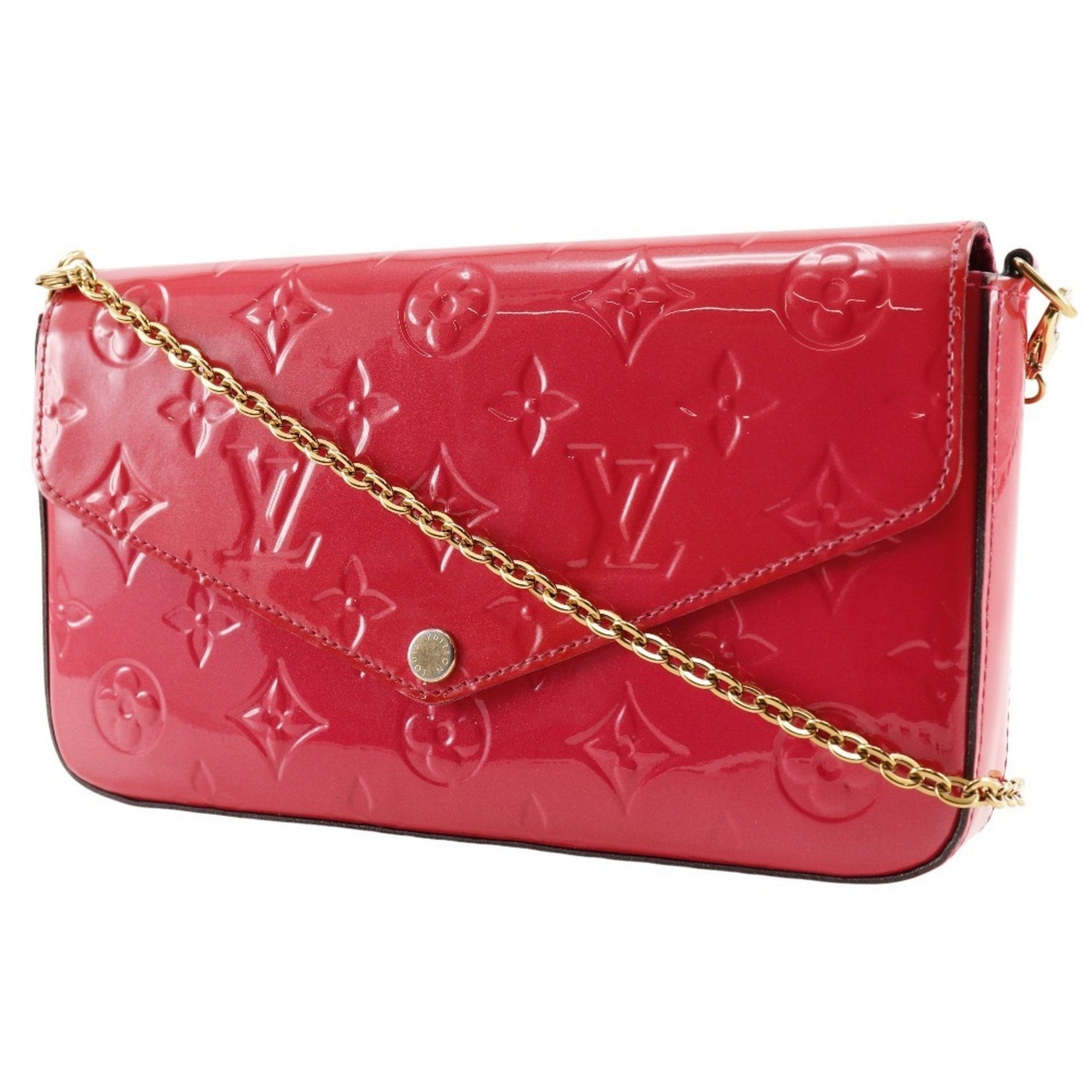 Louis Vuitton Felice Shoulder Bag Pochette Wallet Chain Monogram Vernis Hot Pink 2016 Snap Button