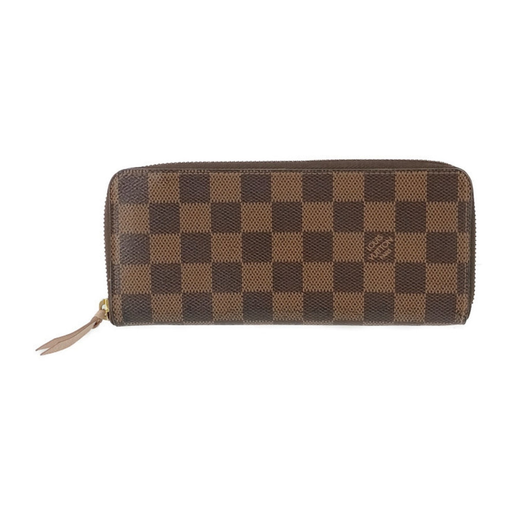 LOUIS VUITTON Damier Portefeuille Clemence Long Wallet N41626 Ebene Rose Ballerine Leather Women's Round
