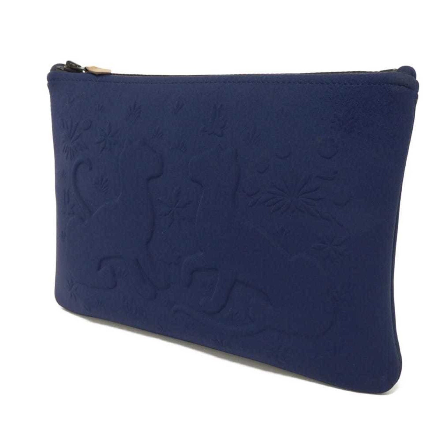 Hermes Hermès Neoban MM Leopard Print Clutch Bag with Pouch in Dark Blue and Embossed Design Women