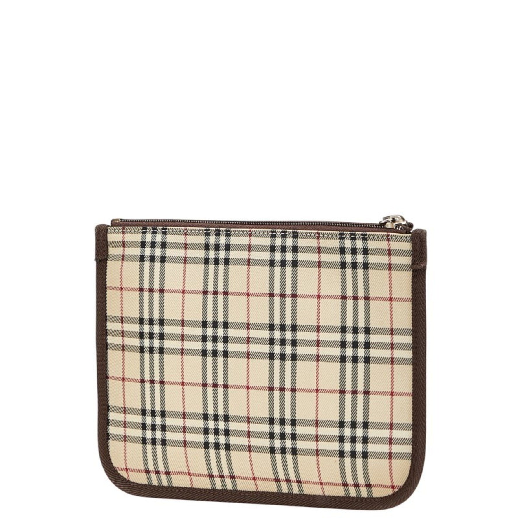 Burberry Nova Check Pouch in Beige and Brown Canvas Leather .