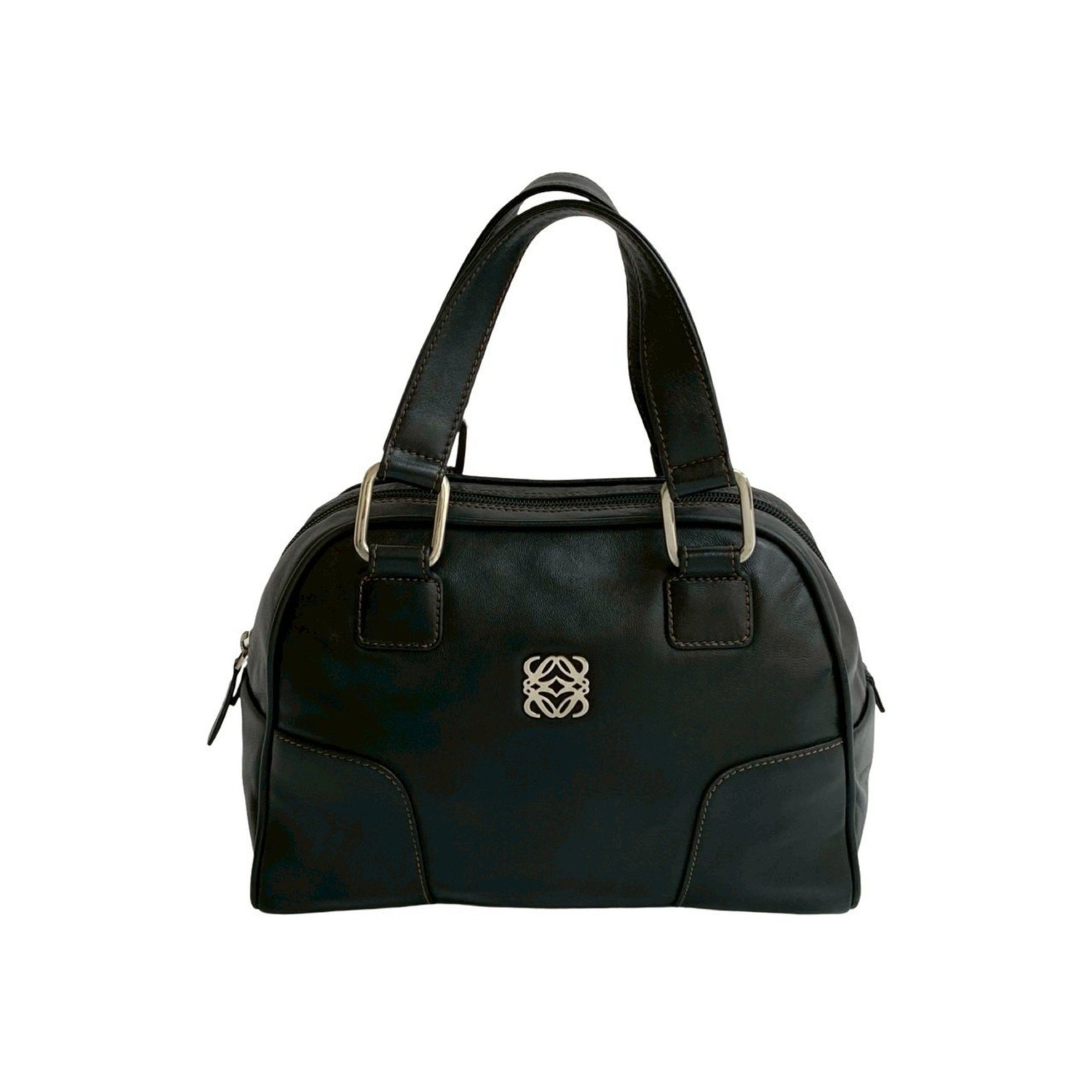 LOEWE Anagram Logo Silver Hardware Stitching Genuine Leather Handbag Mini Boston Bag