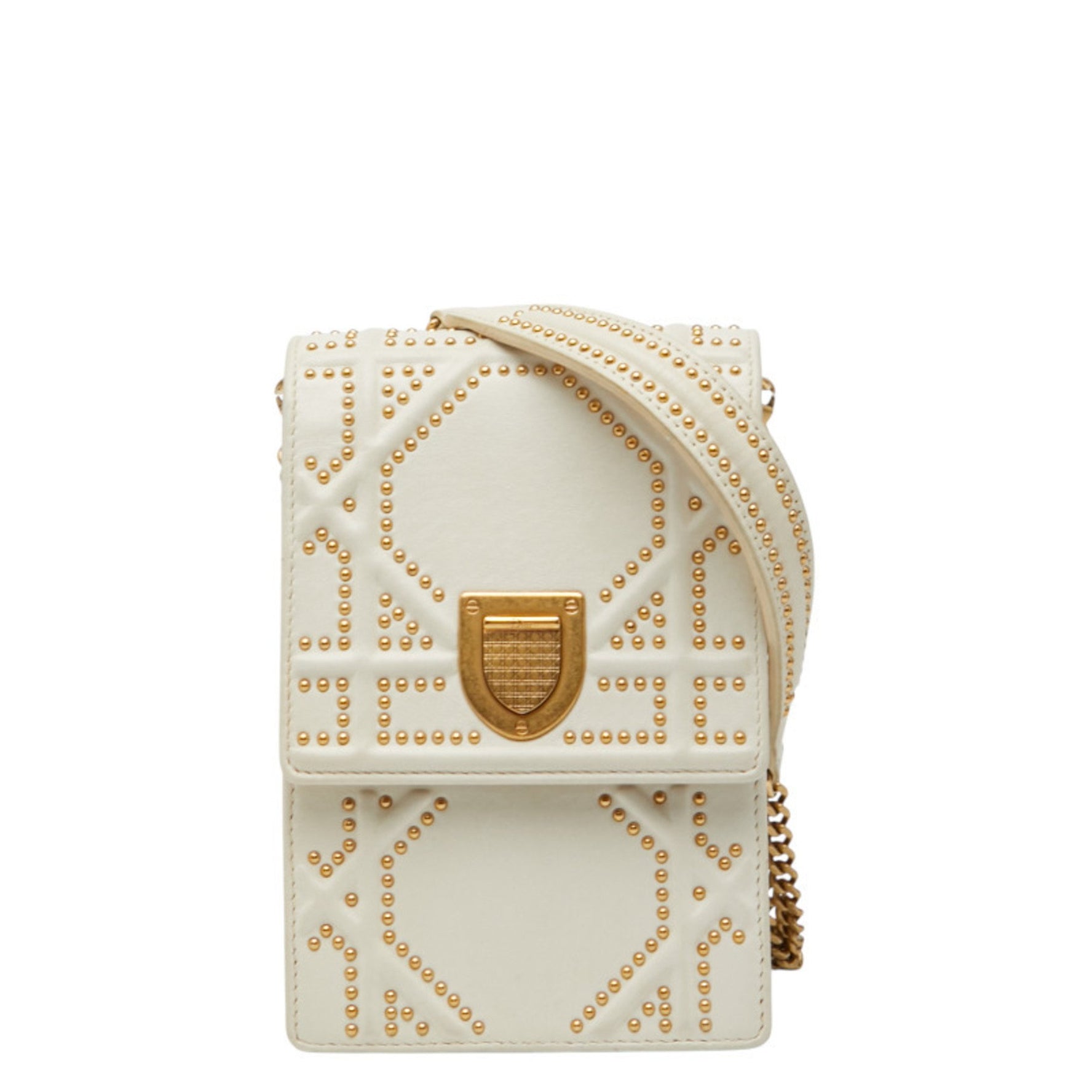 Christian Dior Dior Diorama Stud Chain Shoulder Bag in White, Ivory, and Gold Leather