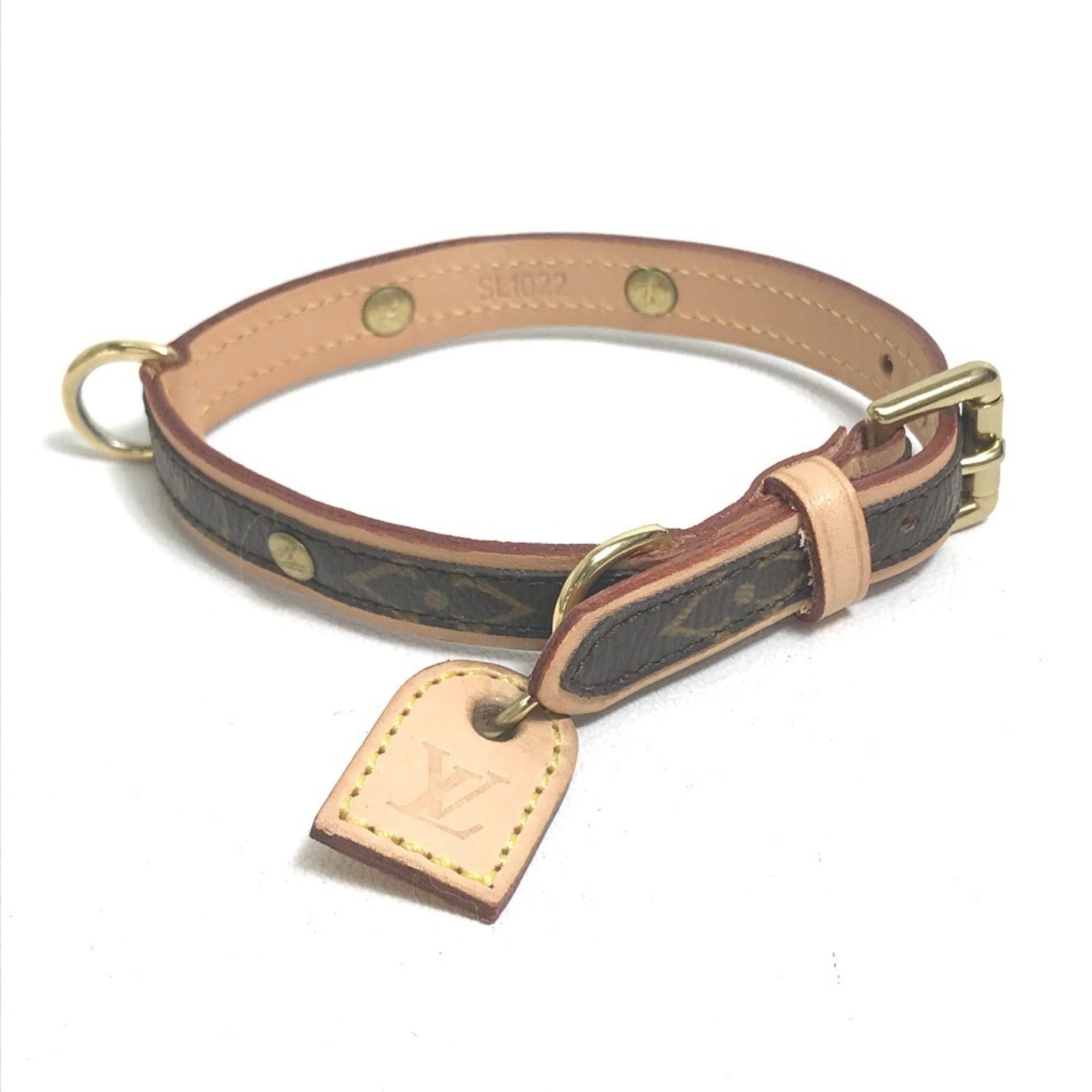 LOUIS VUITTON M58072 Monogram Collier Baxter PM Small Dog Collar, Canvas, Women's, Brown