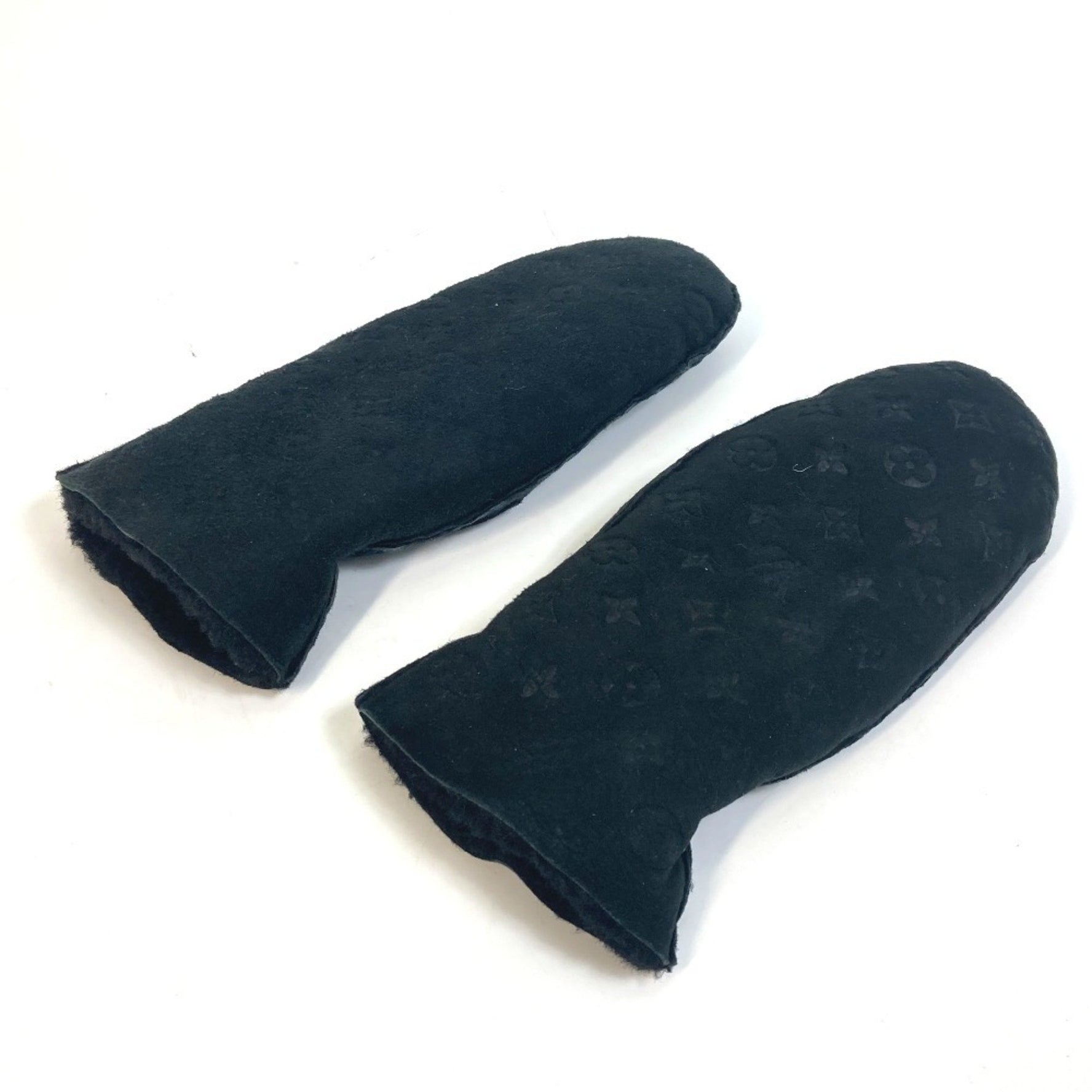 Louis Vuitton Monogram Muff Shirring Lamb Shearling Gloves Mittens Leather