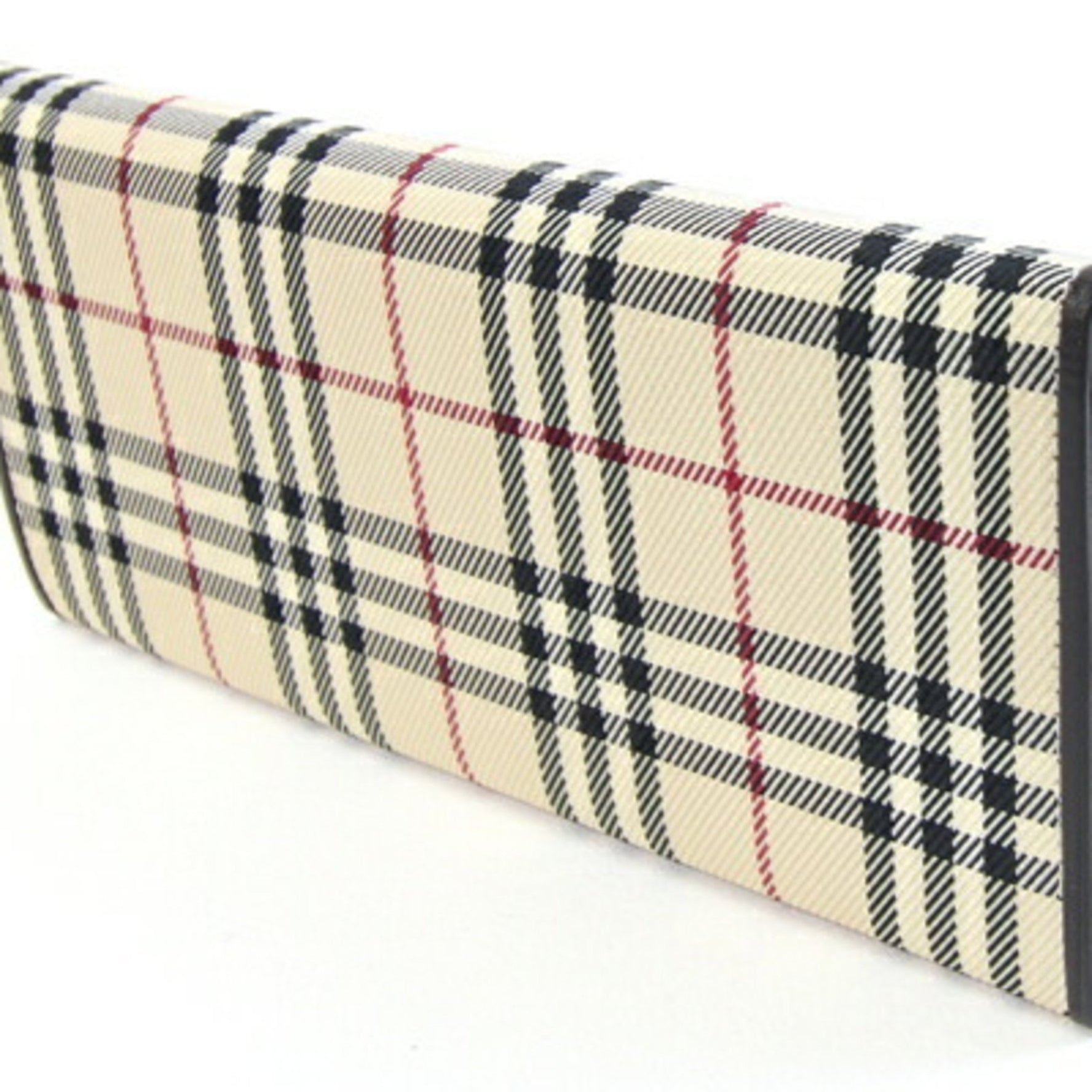 Burberry Bi-fold Long Wallet in Beige and Dark Brown Canvas Leather, Check Pattern