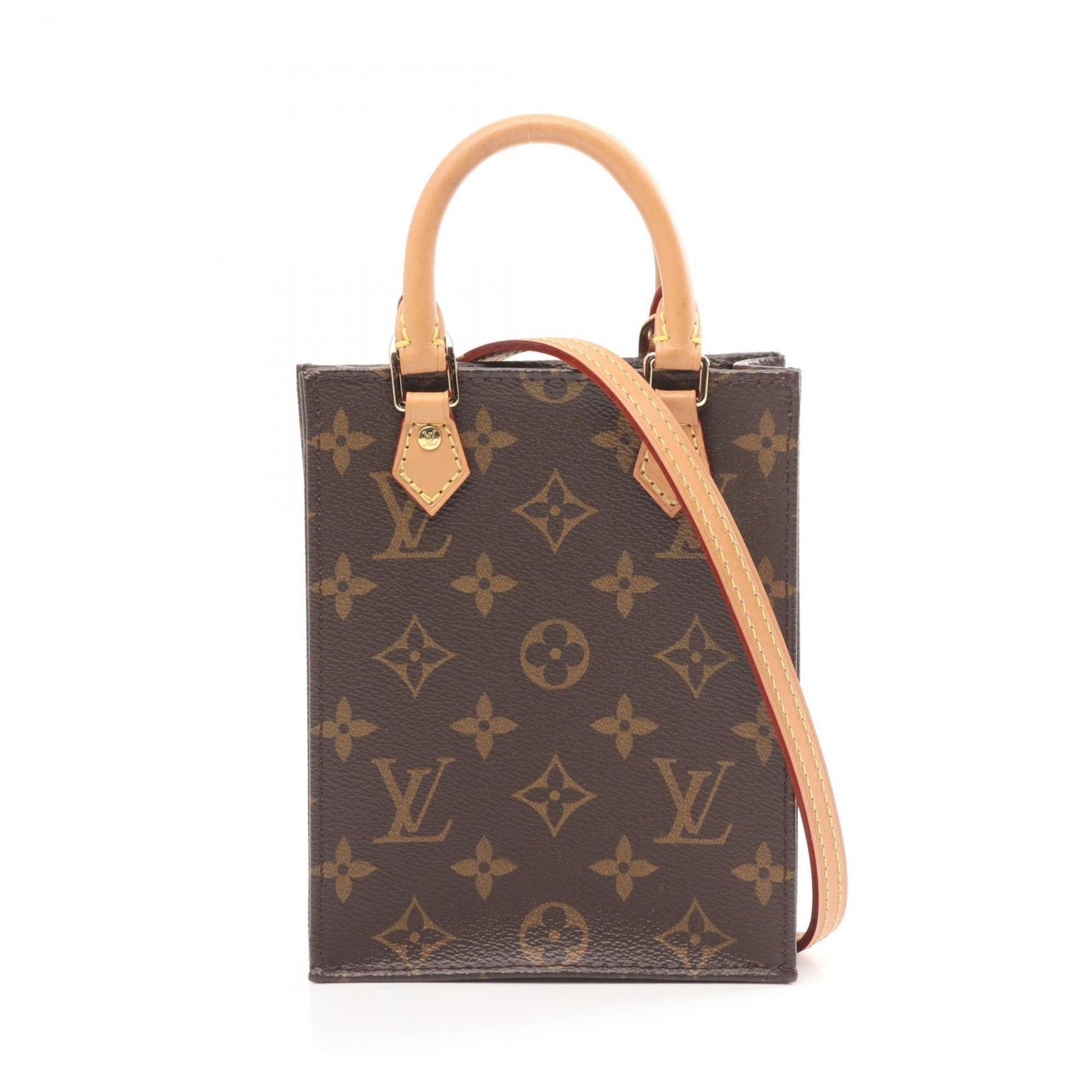 Louis Vuitton Petite Sac Plat Monogram Handbag Coated Canvas Leather