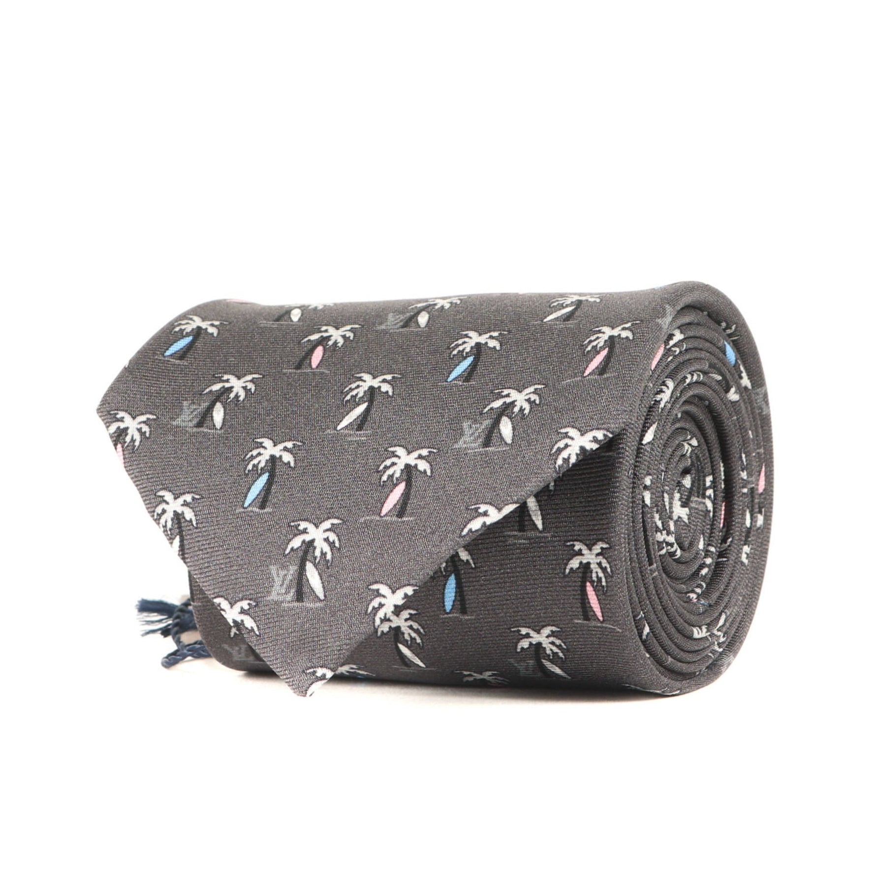 LOUIS VUITTON Palm Tree Monogram Silk Cravate Tie Charcoal Gray