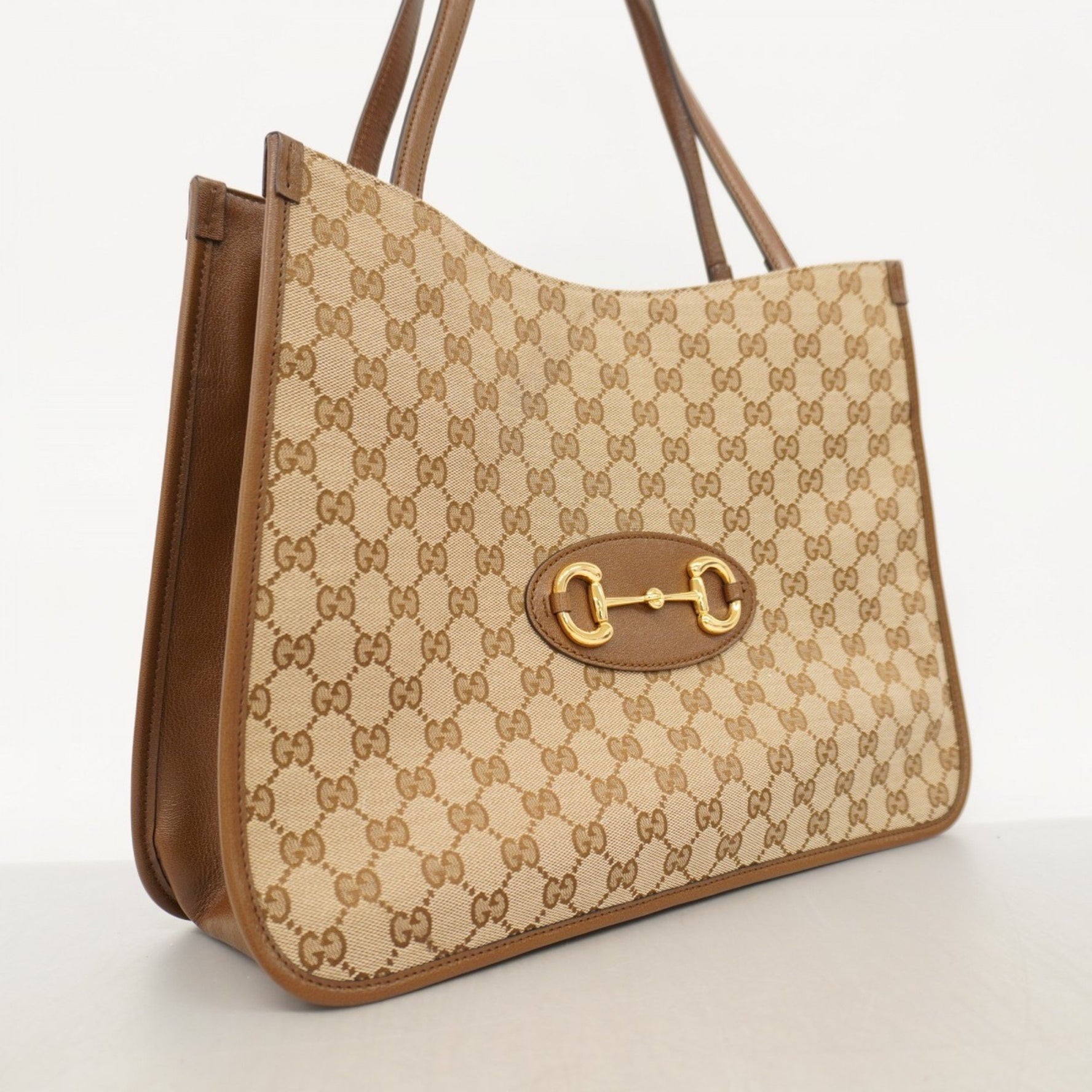 Gucci GG Canvas Horsebit Tote Bag Beige Brown