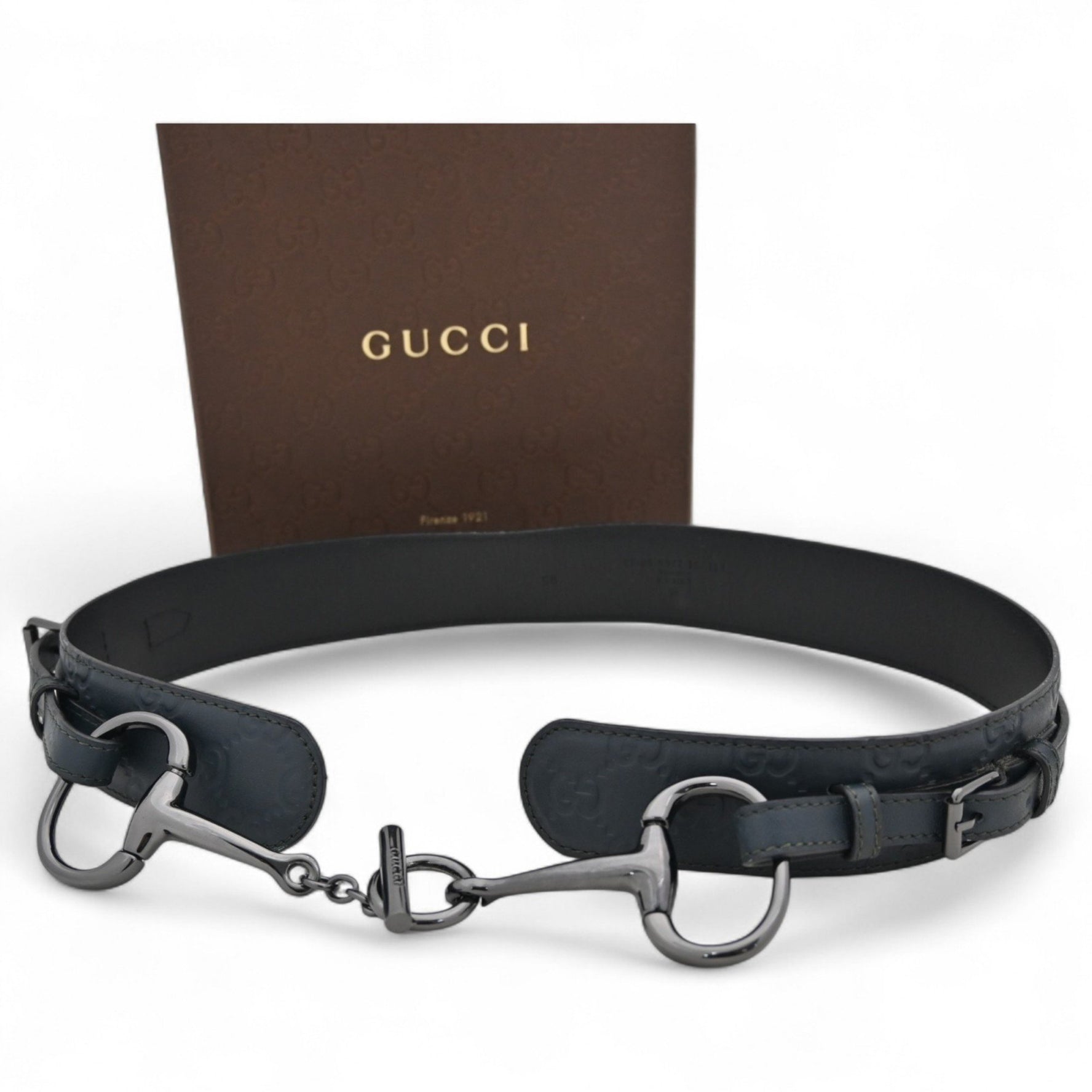 Gucci Shima Horsebit Belt in Green and Black