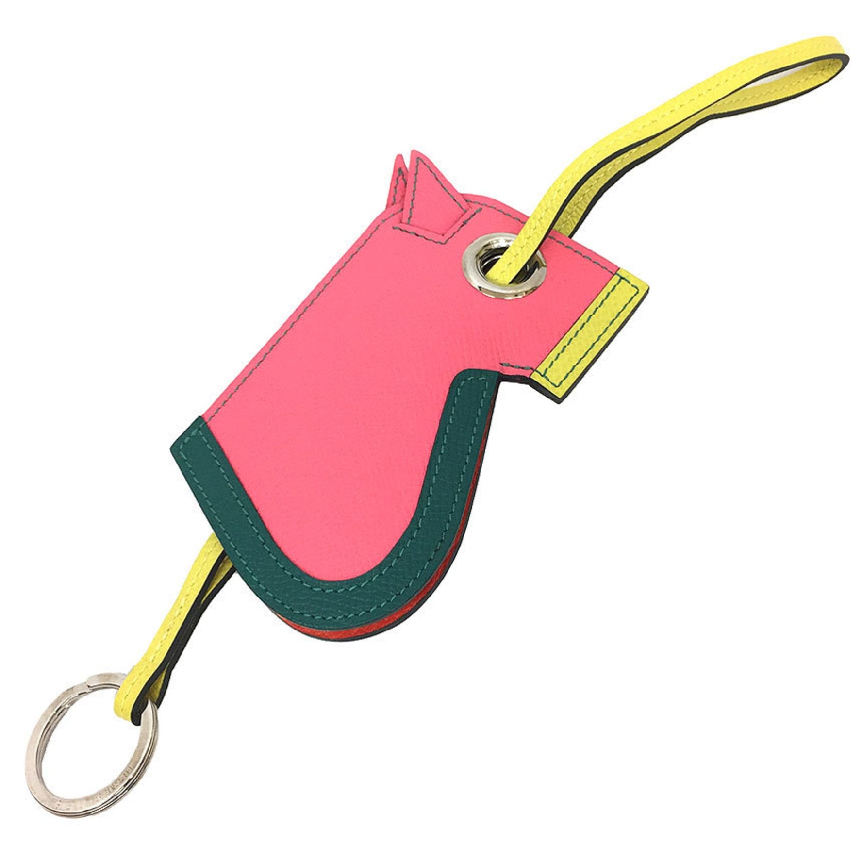 Hermes HERMES Camail Key Ring Charm Holder Rose Azalee x Malachite Lime Wallet Accessories