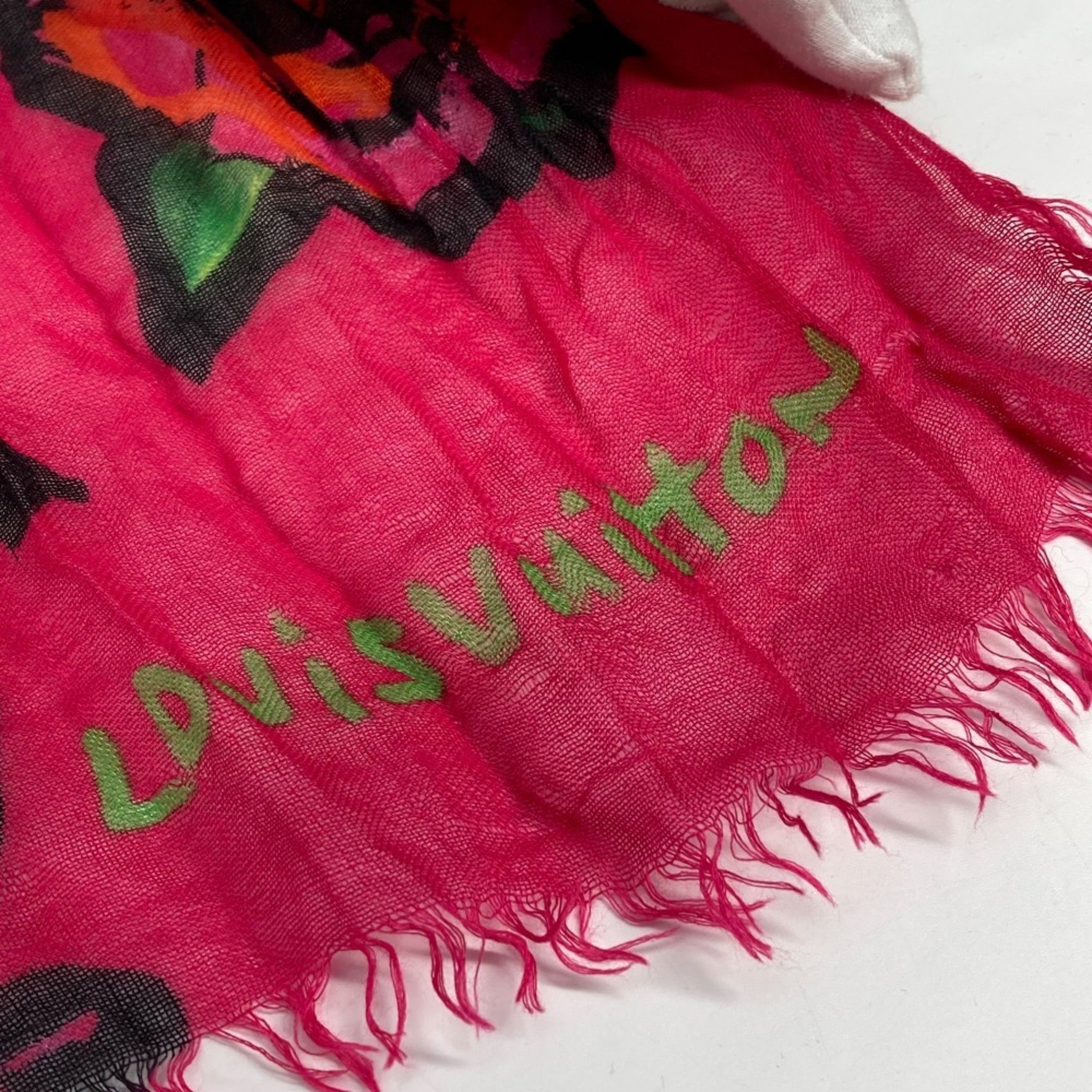 LOUIS VUITTON M72379 Shawl with Fringe, Etoile Rose Graffiti, Cashmere/Silk, Women's, Fuchsia Pink