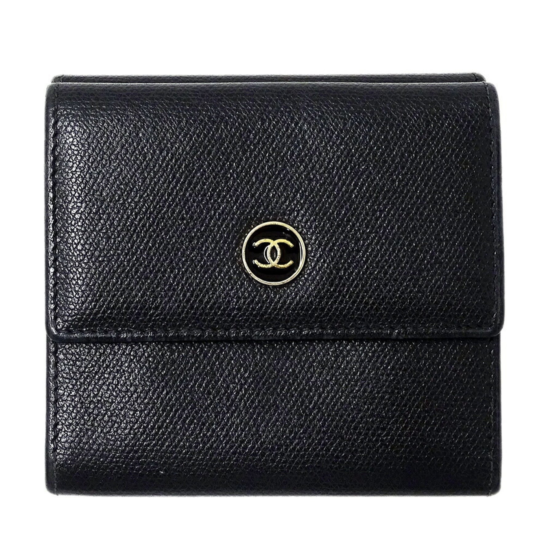 Chanel Coco Button Women's Bifold Wallet in Black Leather, Compact Mini